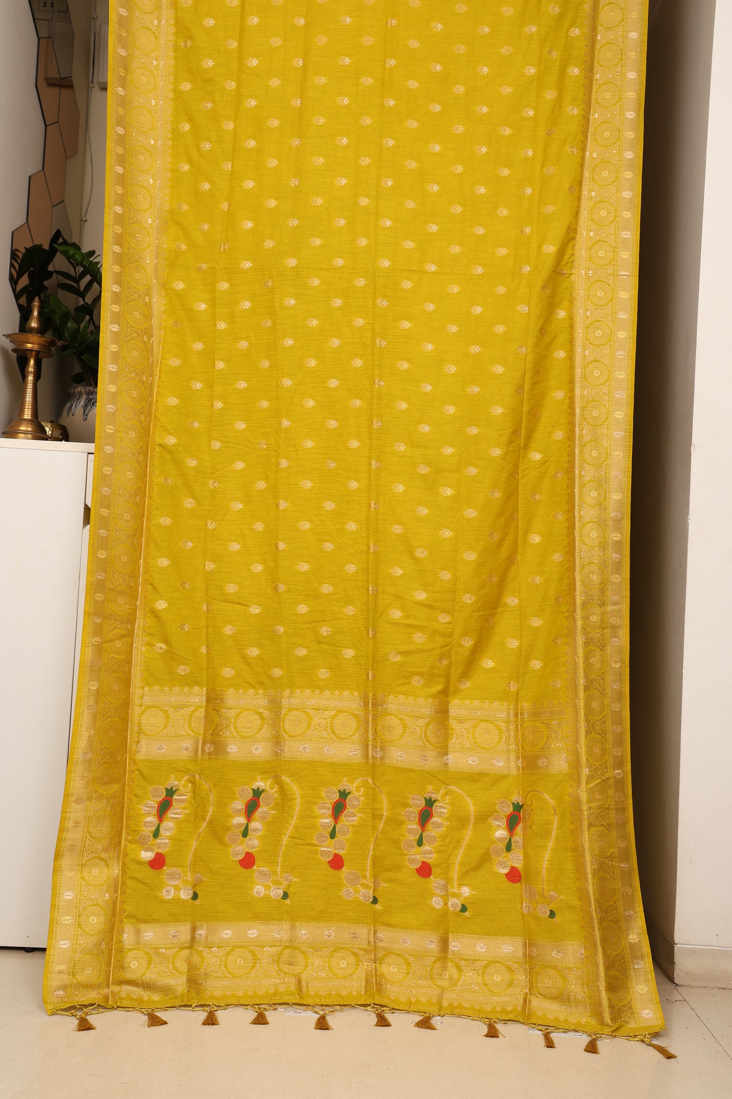 Antique Mustard Munga Silk Saree