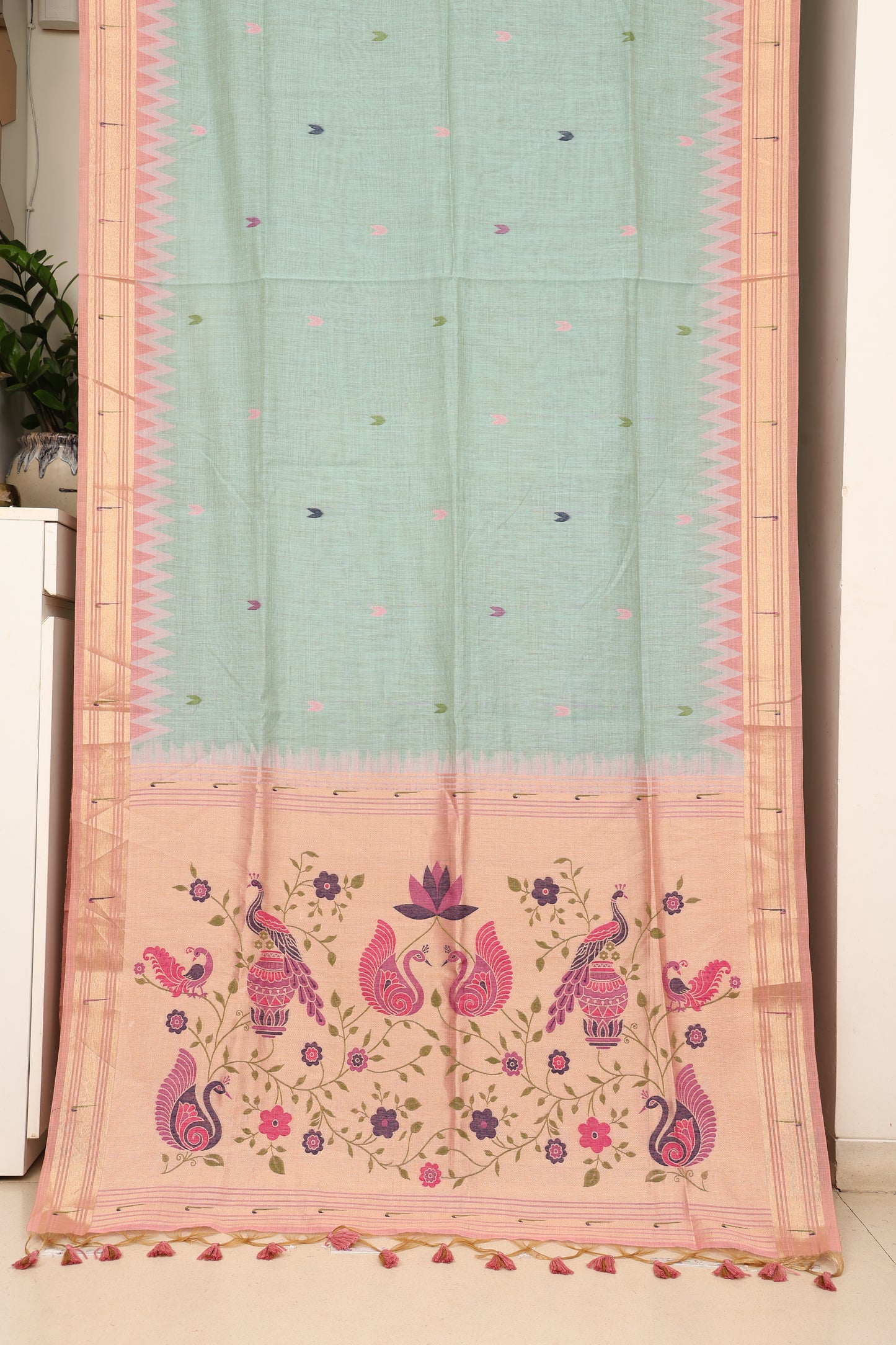 Aqua Mint Munga Cotton Paithani