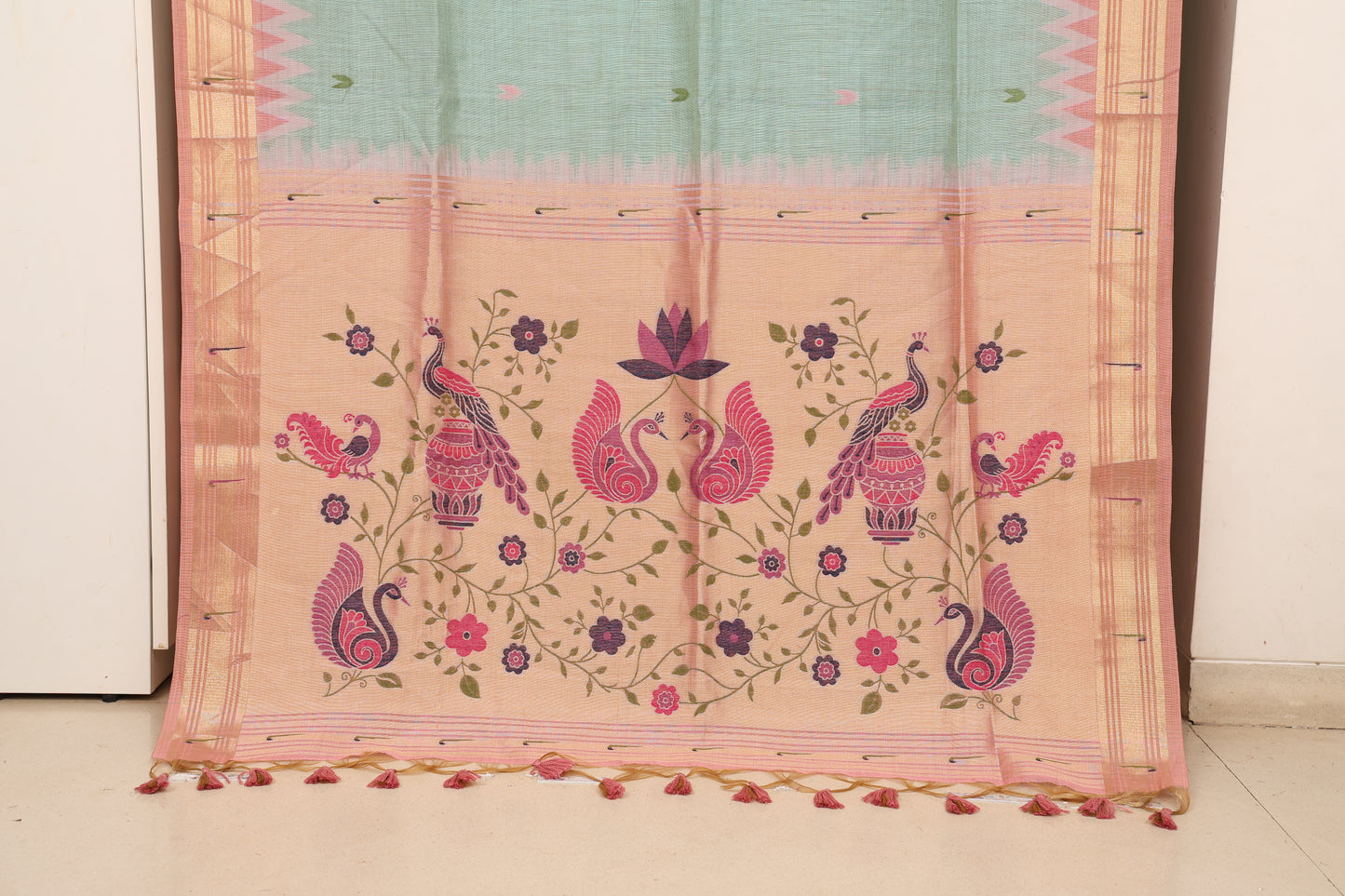 Aqua Mint Munga Cotton Paithani
