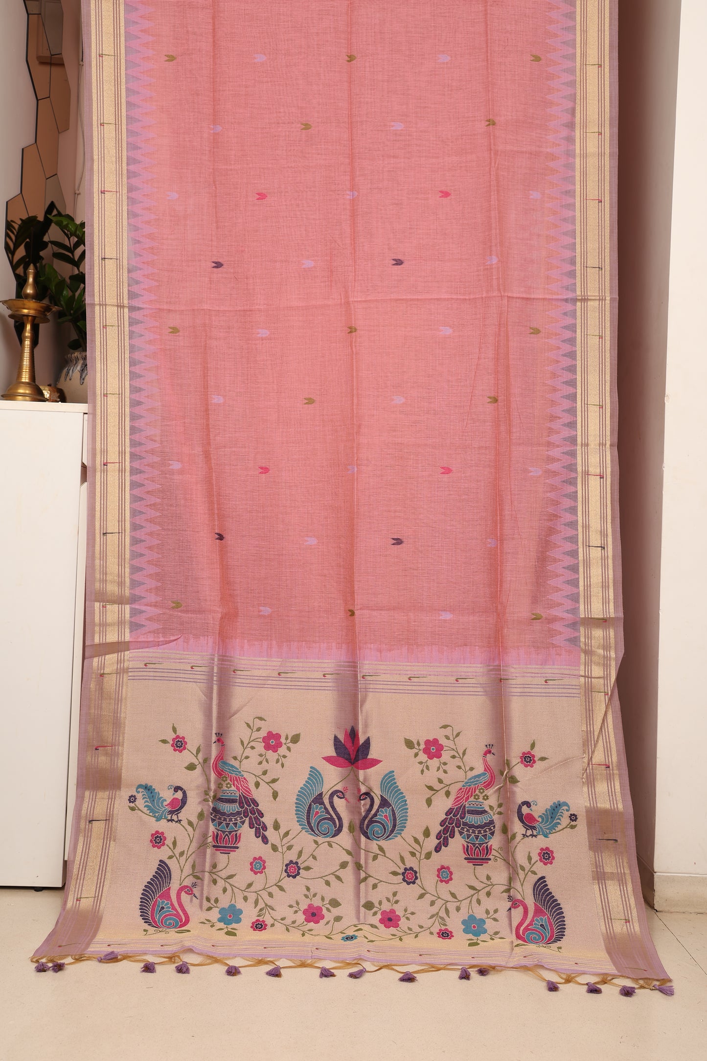 Baby Pink  Munga Cotton Paithani