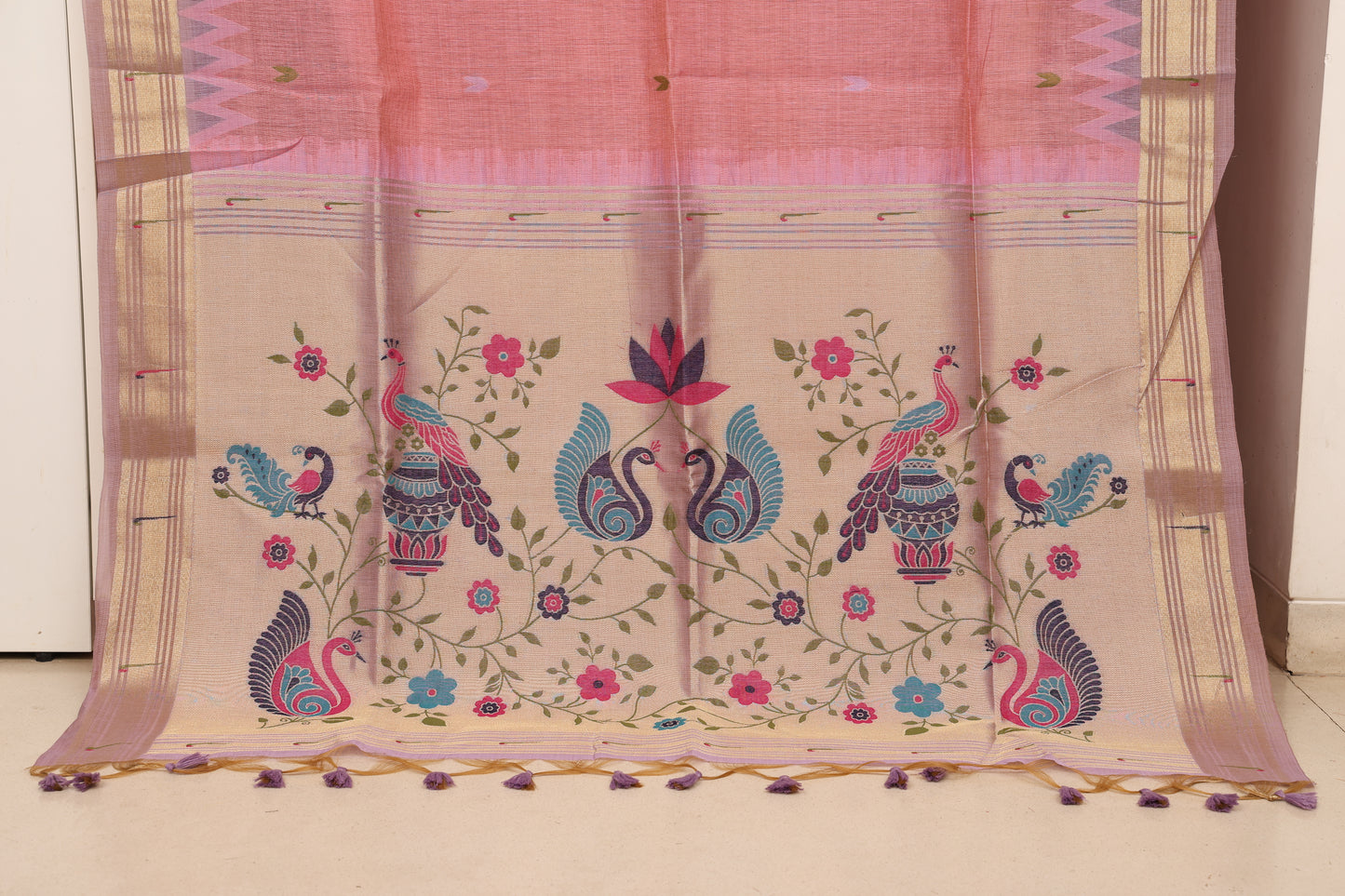 Baby Pink  Munga Cotton Paithani