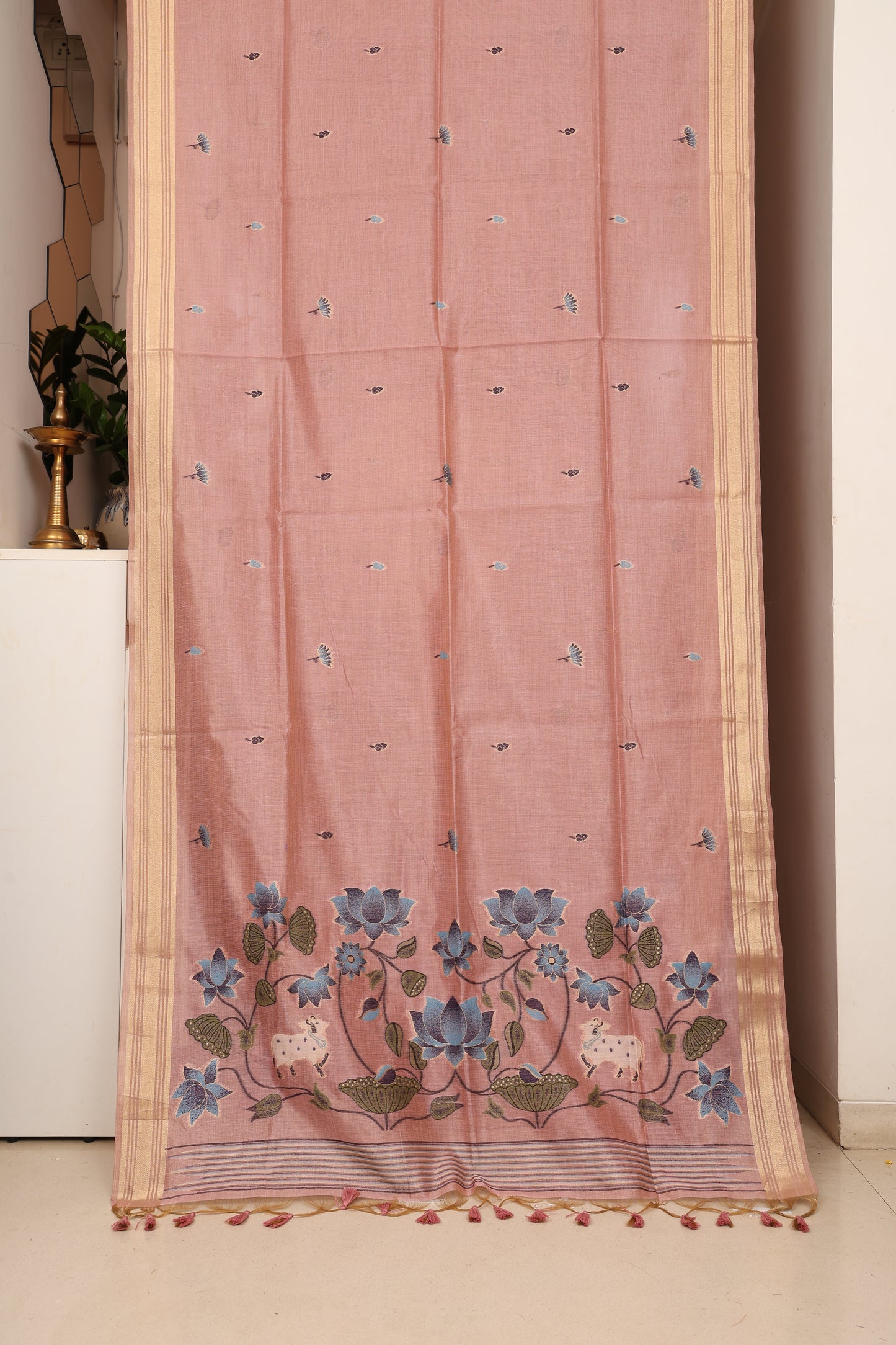 Pink Tissue Linen Paithani