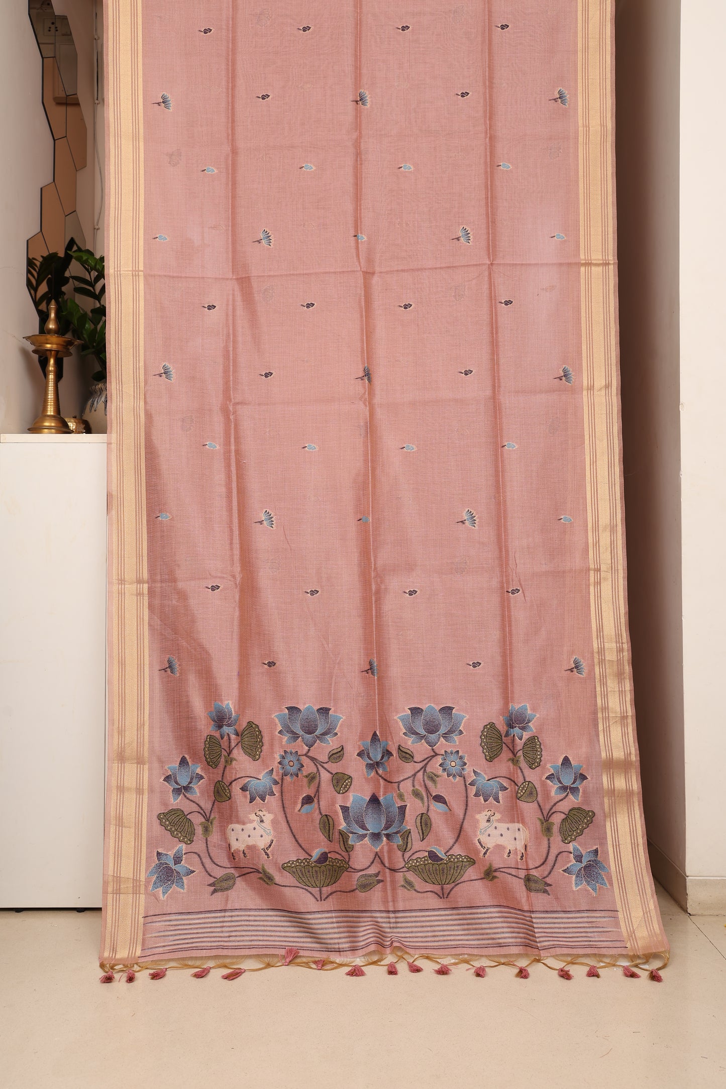 Pink Tissue Linen Paithani
