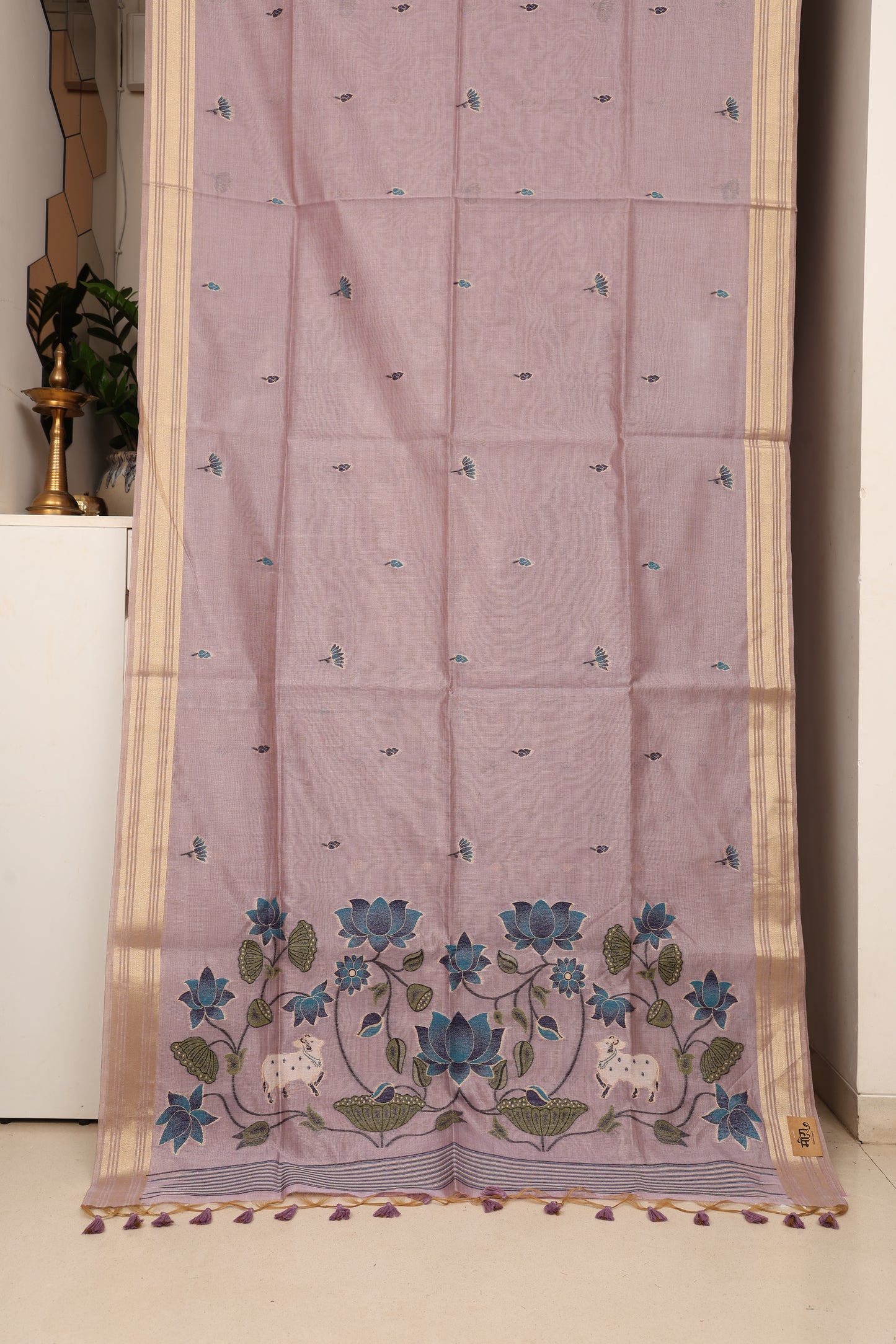 Lavender Tissue Linen Paithani