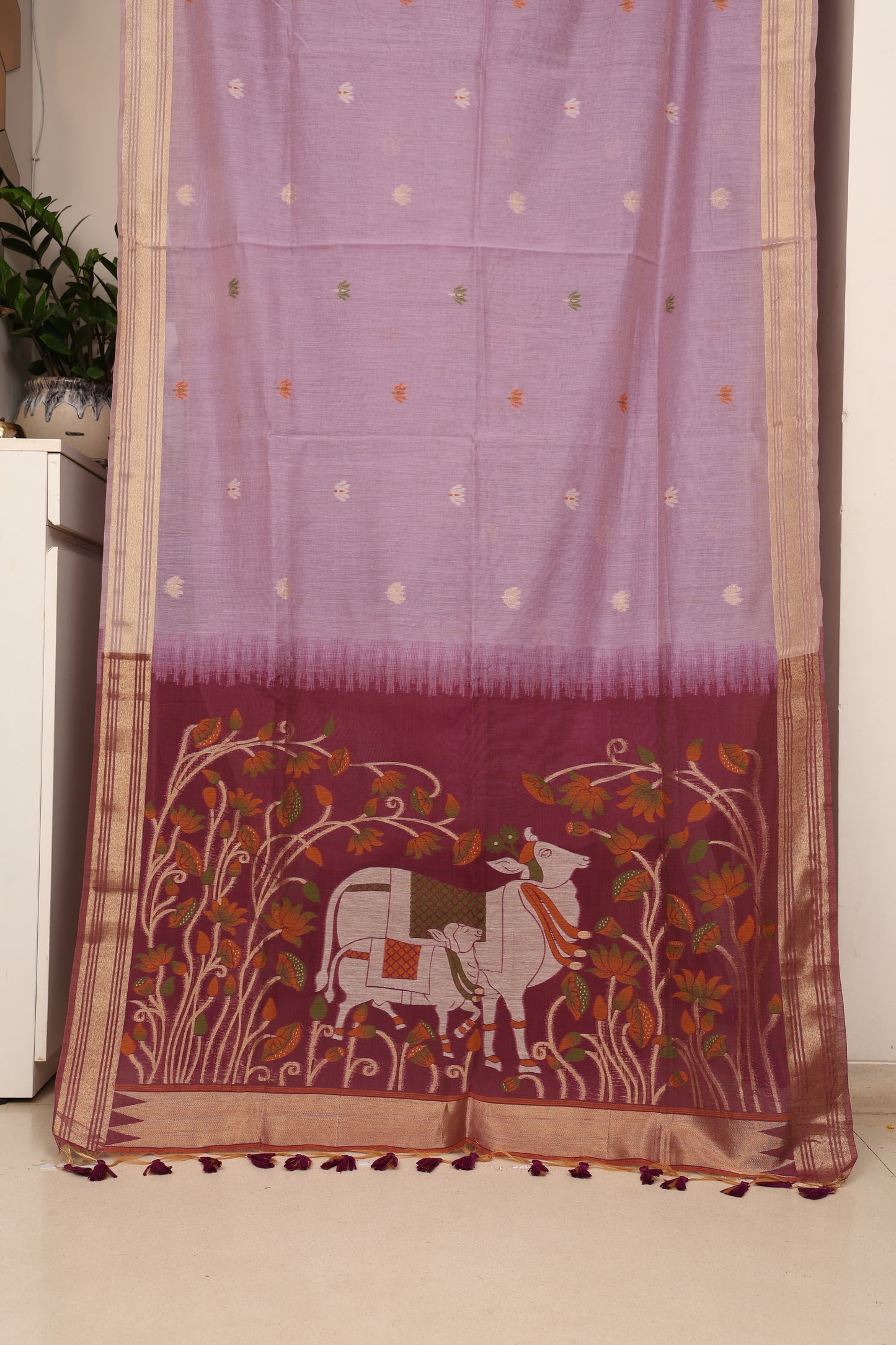 Lavender Munga Cotton Paithani
