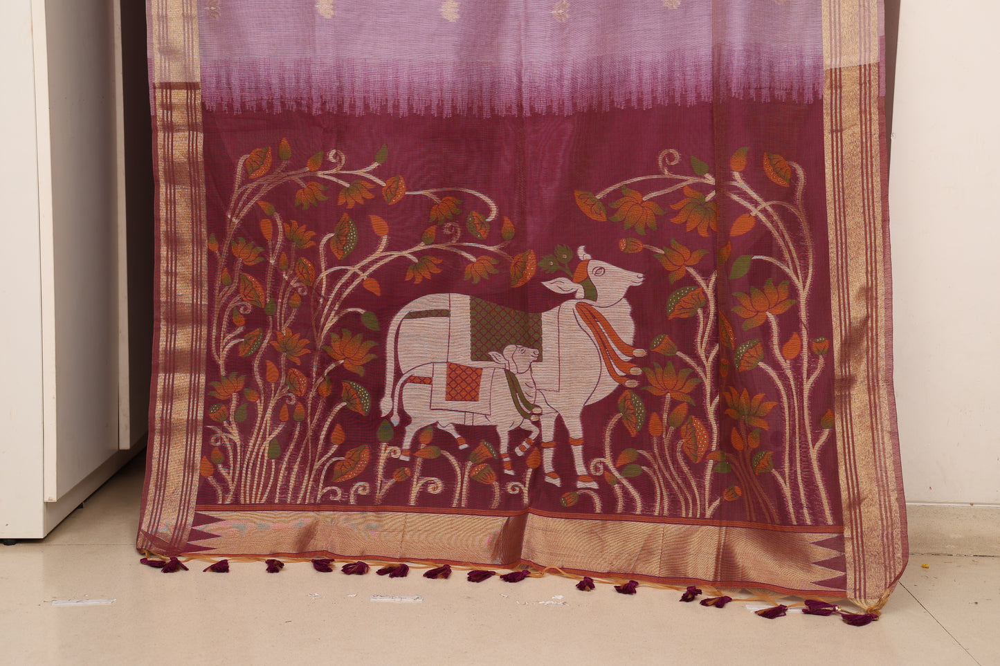 Lavender Munga Cotton Paithani