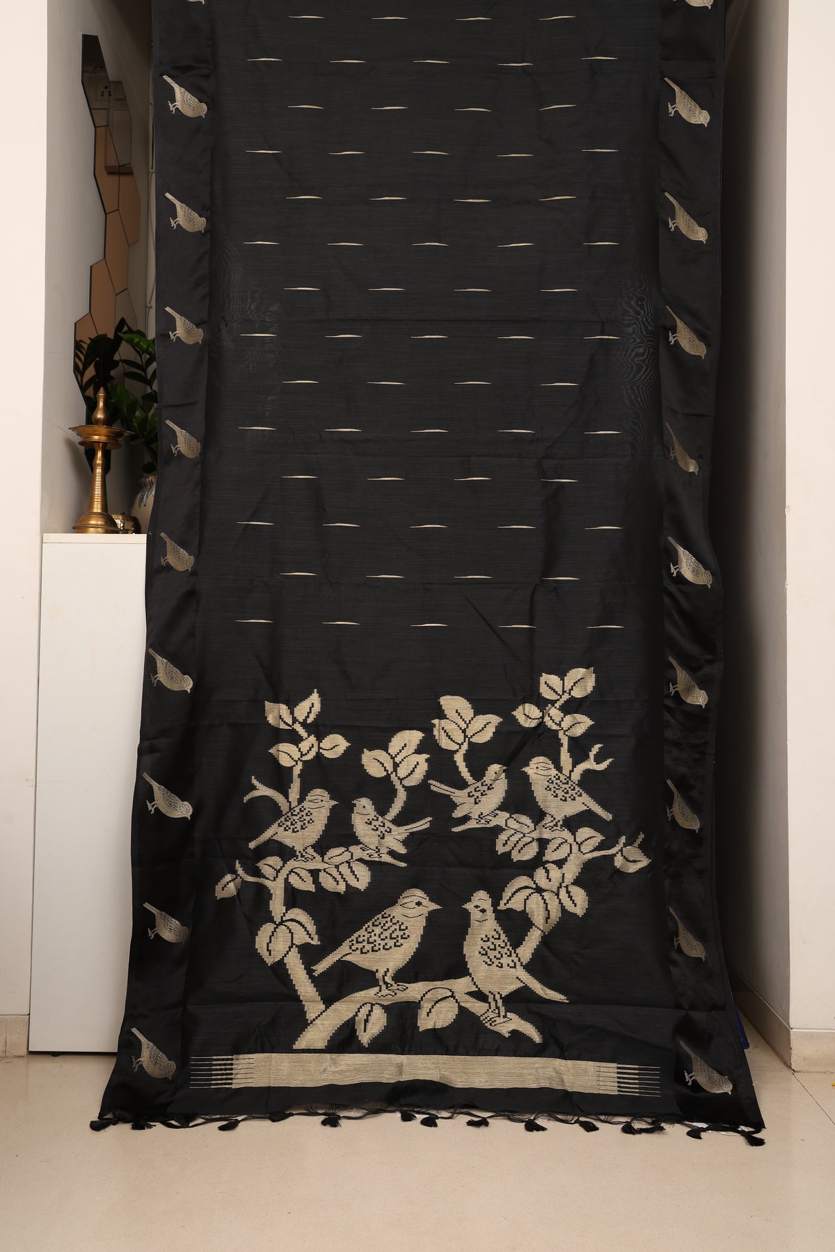 Jet Black Chidya Tussar Silk Saree