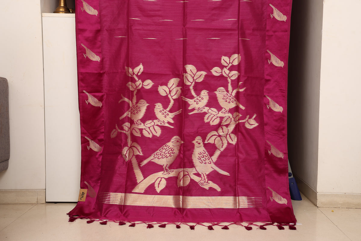 Berry Magenta Chidya Tussar Silk Saree