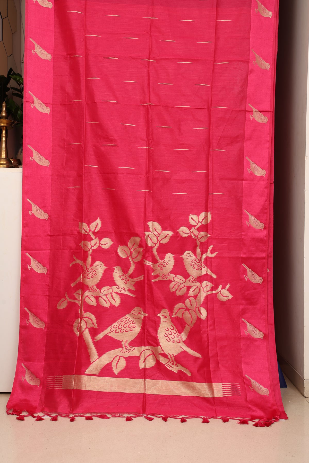 Rani Pink Chidya Tussar Silk Saree