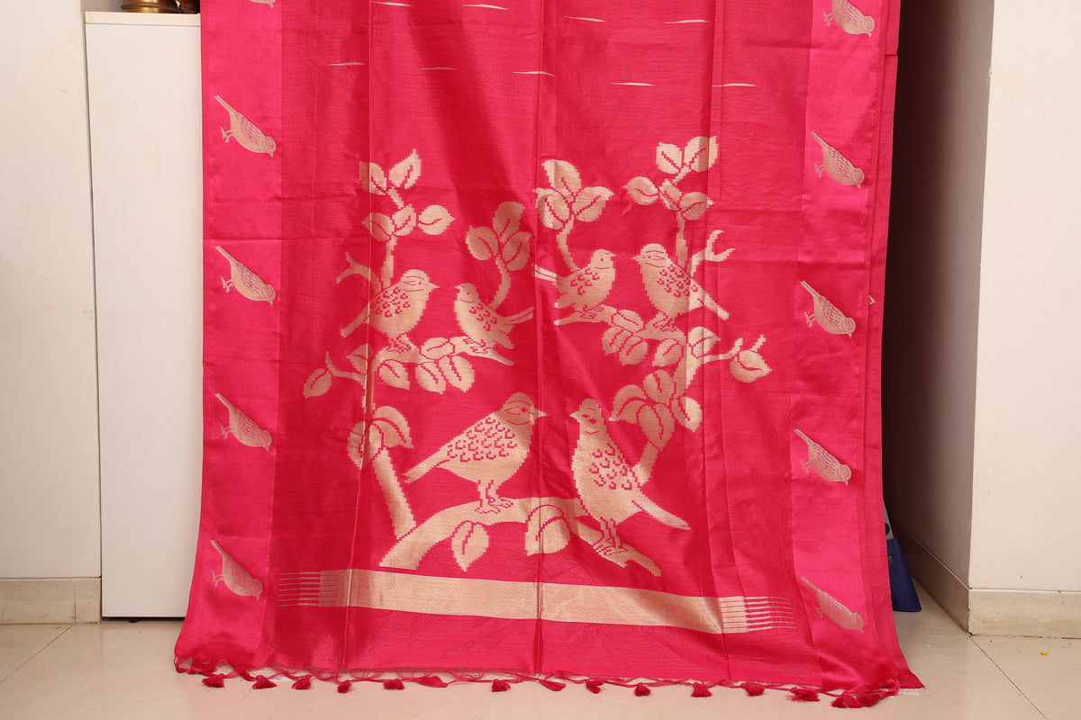 Rani Pink Chidya Tussar Silk Saree