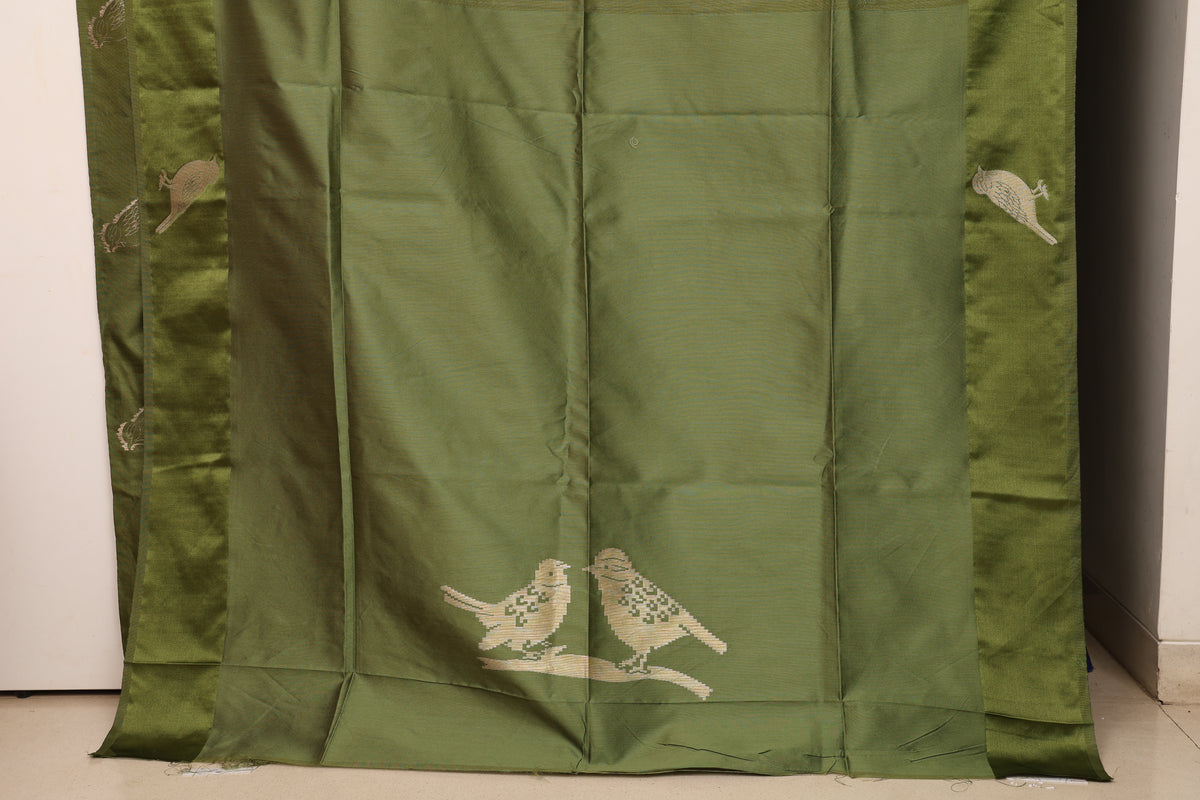 Olive Green Chidya Tussar Silk Saree