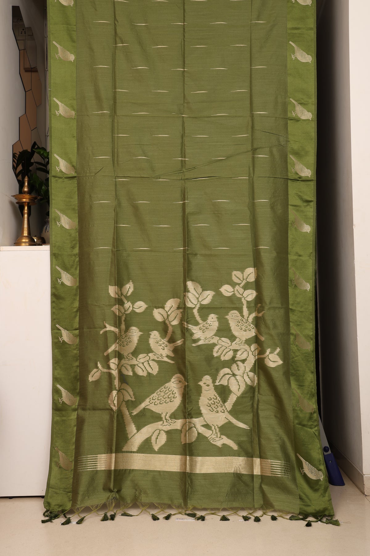 Olive Green Chidya Tussar Silk Saree