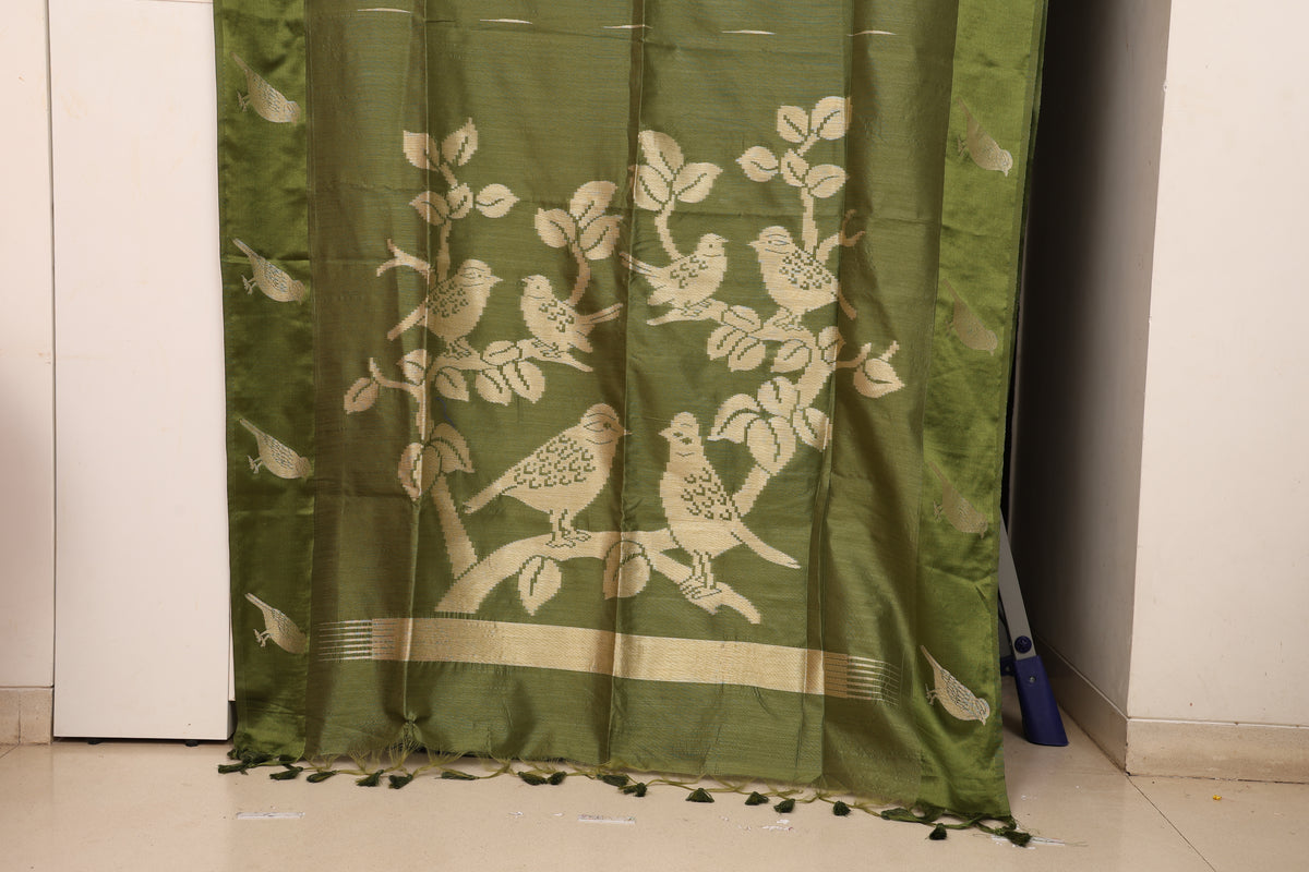 Olive Green Chidya Tussar Silk Saree