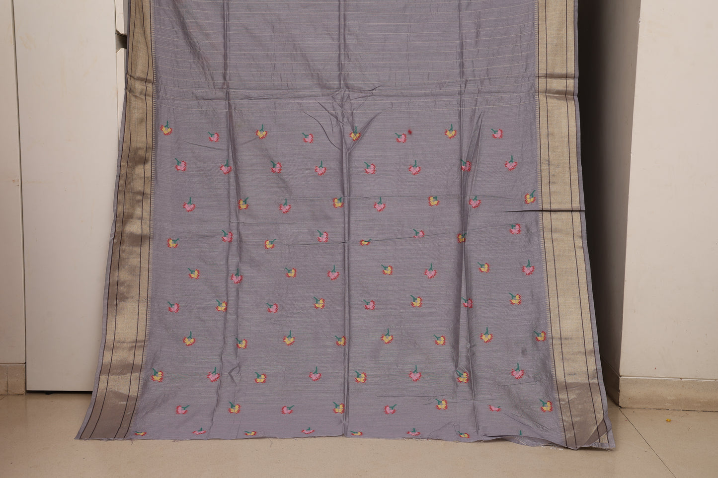 Lavender Grey Tussar Silk Blend Paithani