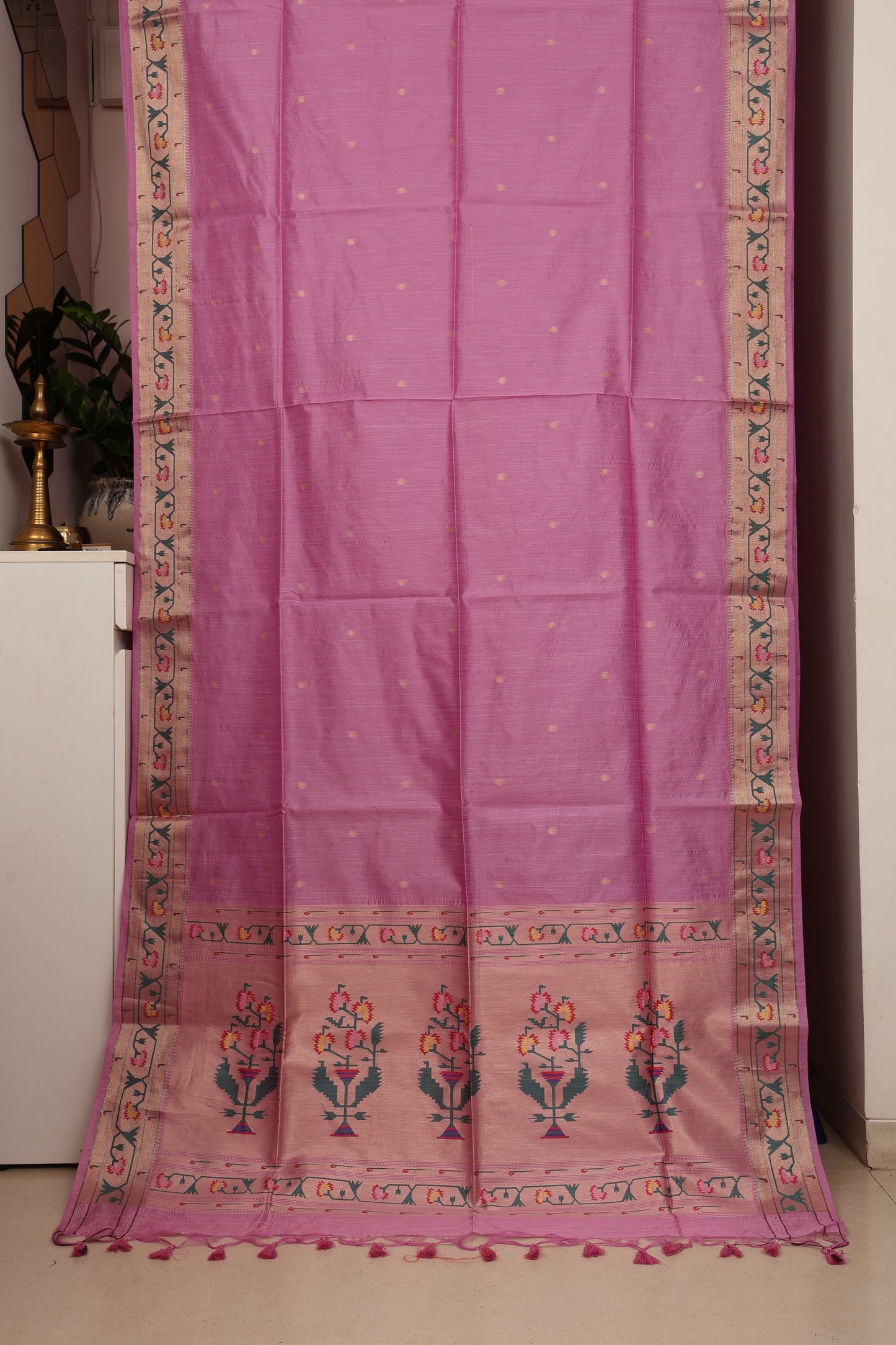 Gulabi Blush Tussar Silk Blend Paithani