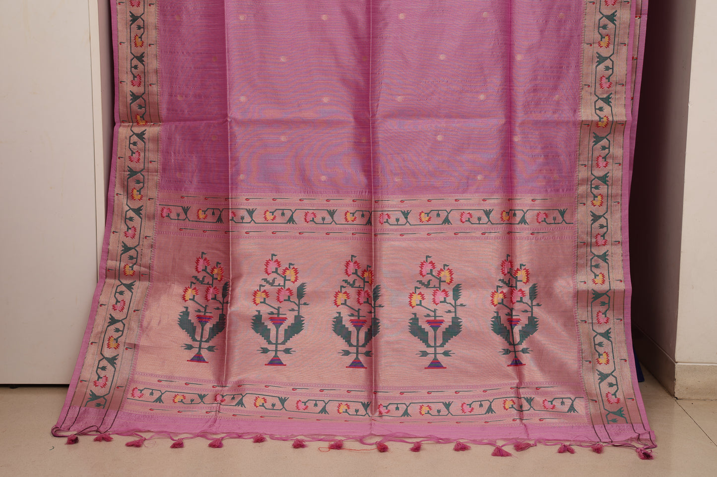 Gulabi Blush Tussar Silk Blend Paithani
