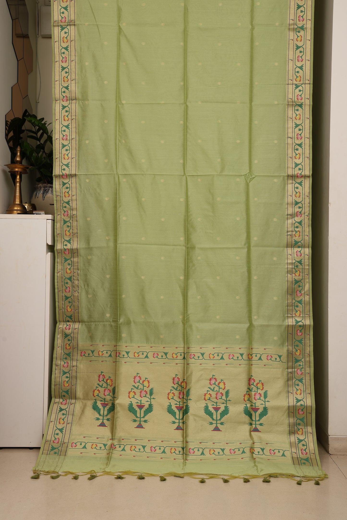 Pista Lime Tussar Silk Blend Paithani