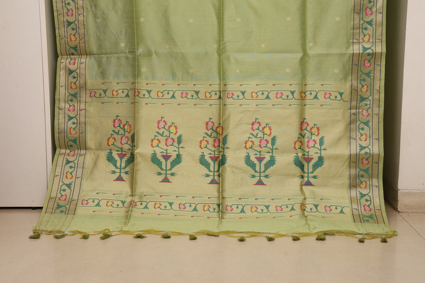 Pista Lime Tussar Silk Blend Paithani