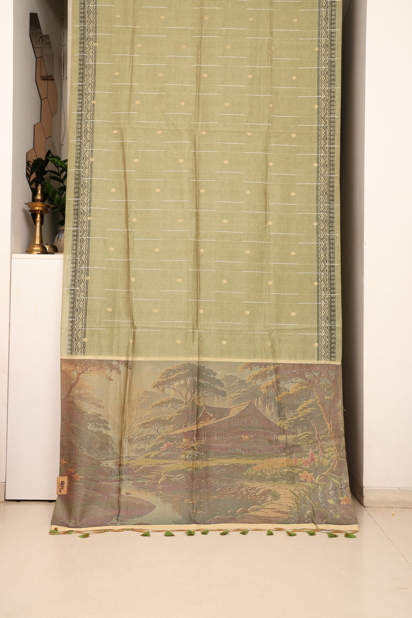 Olive Meadow Art Tussar Linen