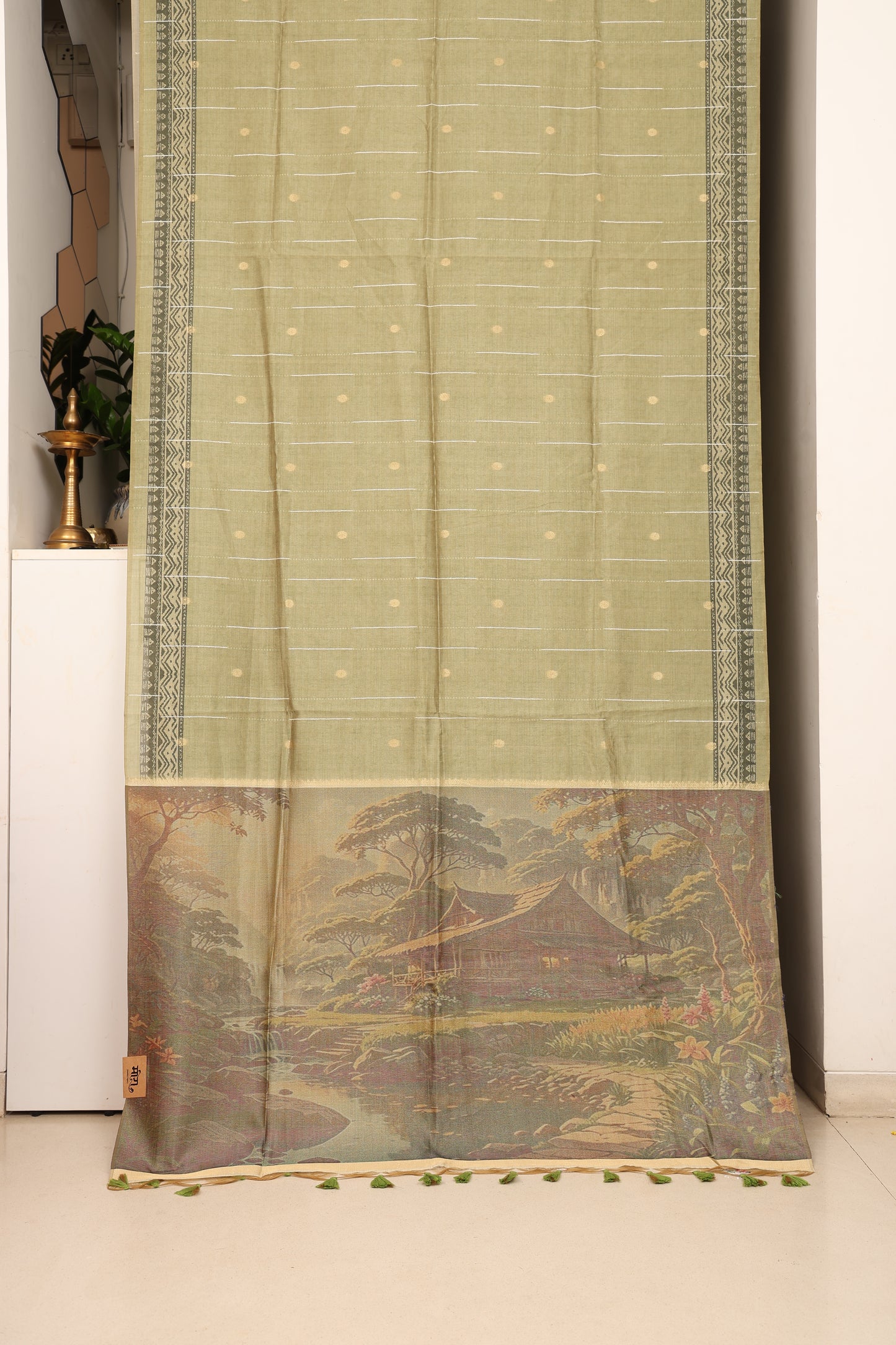 Olive Meadow Art Tussar Linen