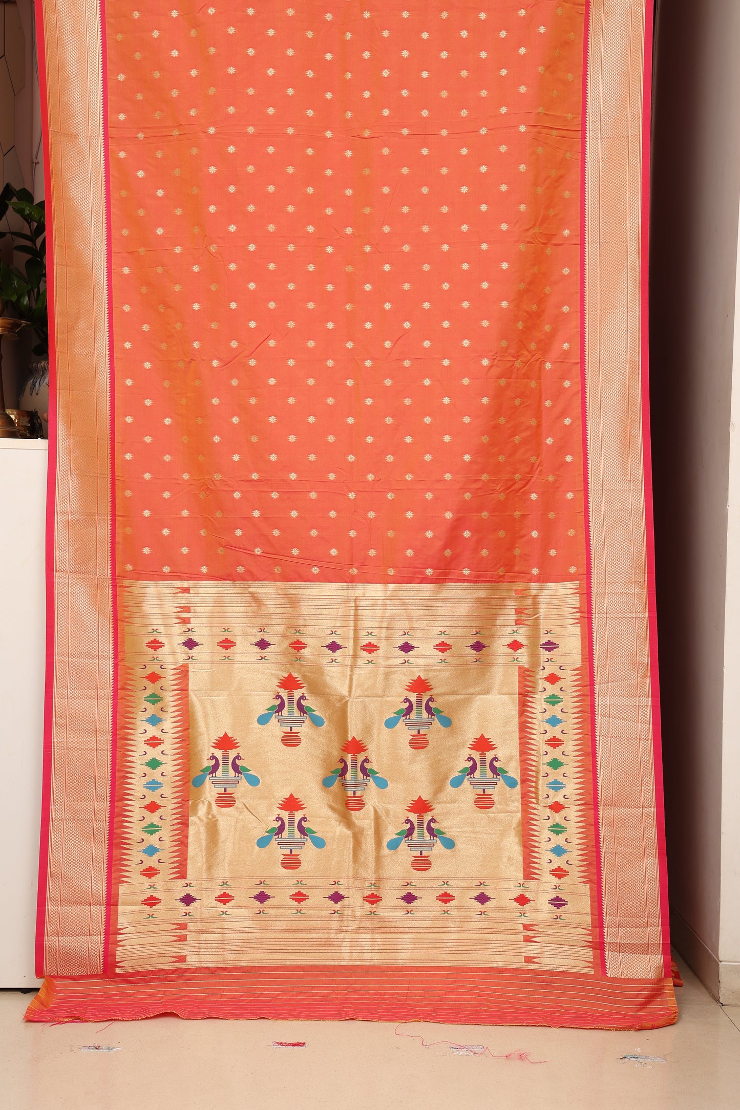 Tangerine Orange Maharani Paithani