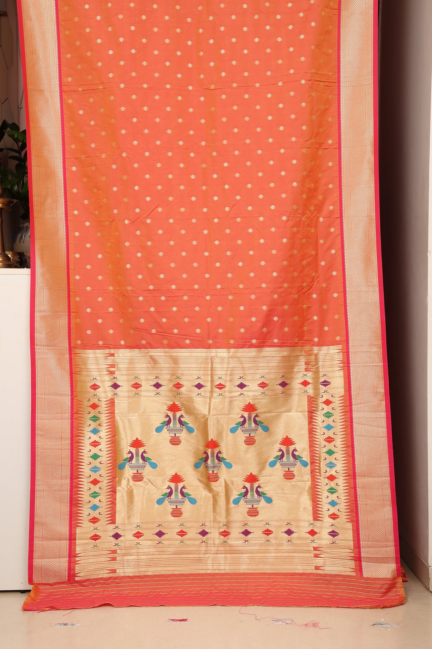 Tangerine Orange Maharani Paithani