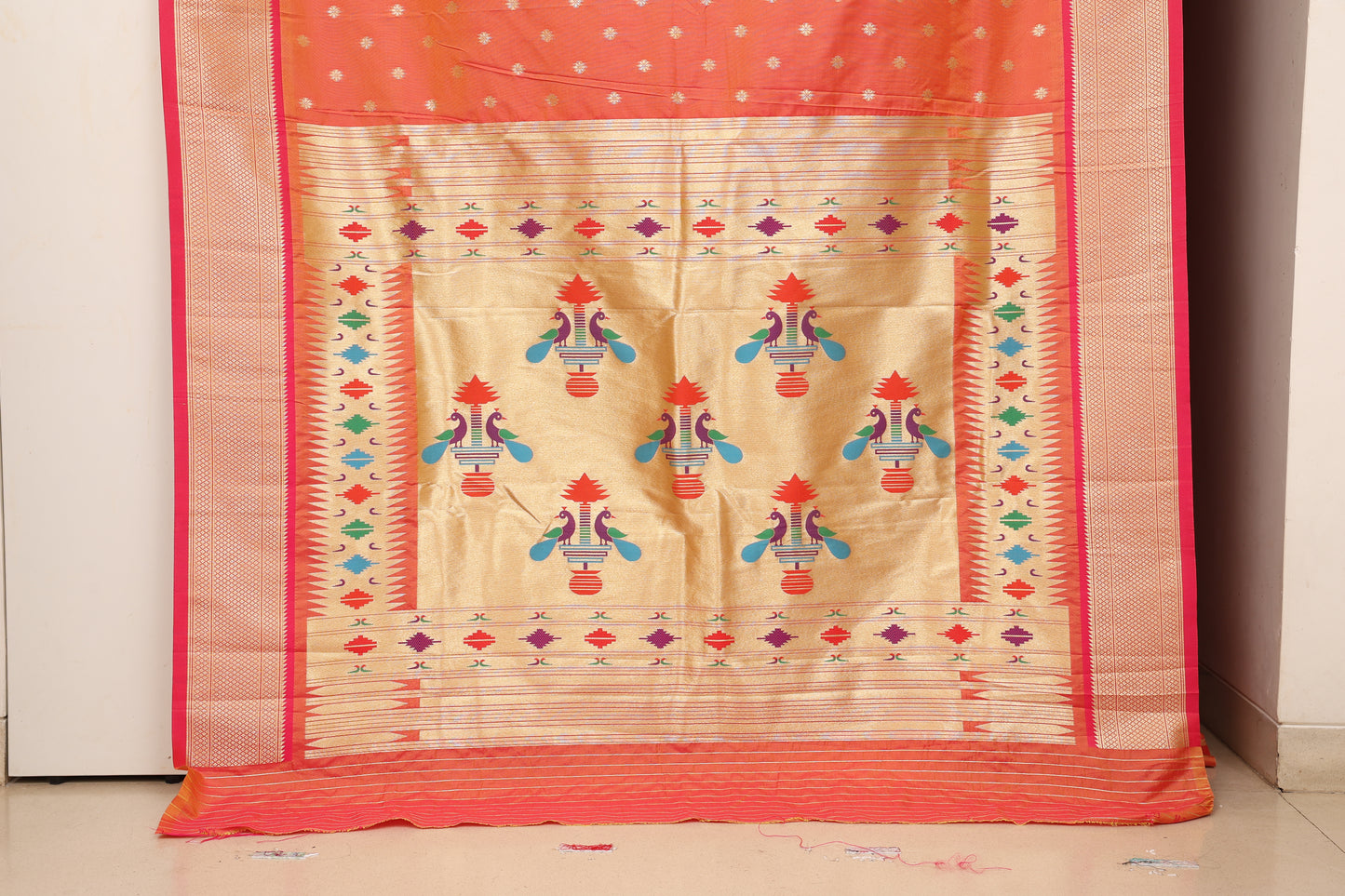 Tangerine Orange Maharani Paithani