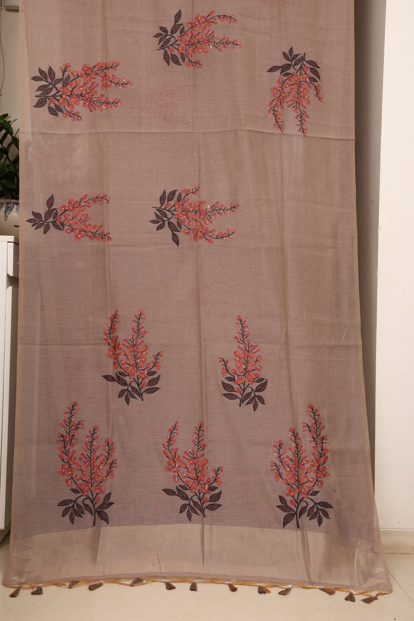 Mushroom Maroon Muga Cotton Silk
