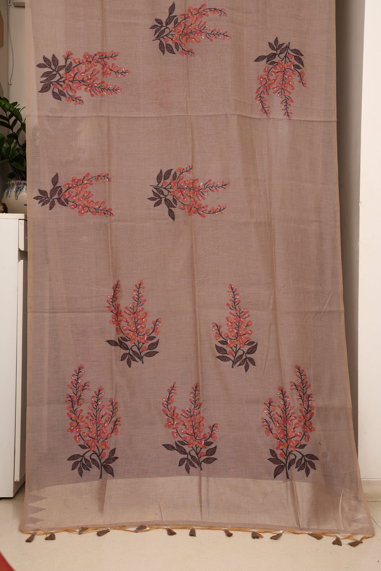 Mushroom Maroon Muga Cotton Silk
