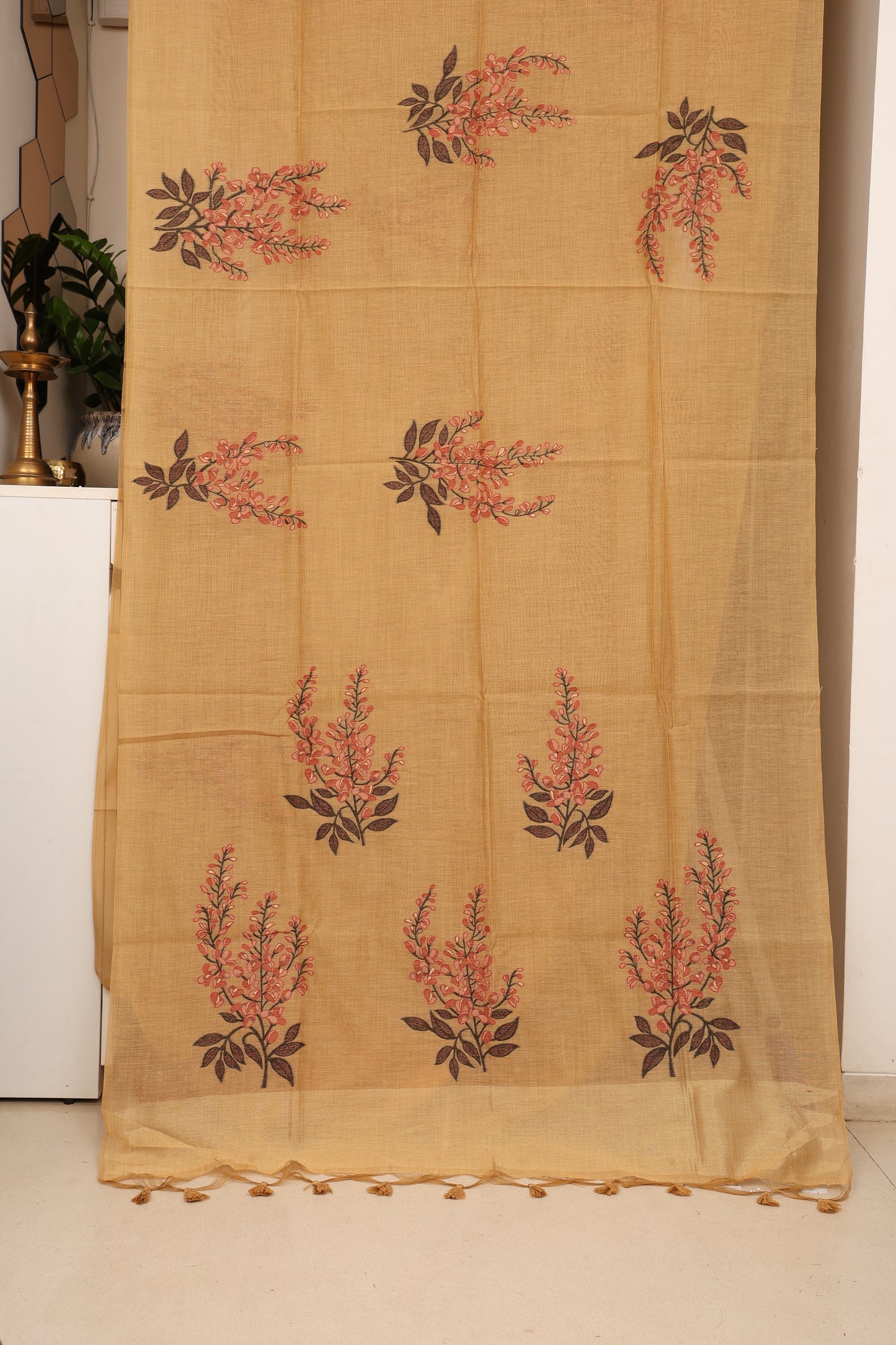 Mustard Maroon Muga Cotton Silk