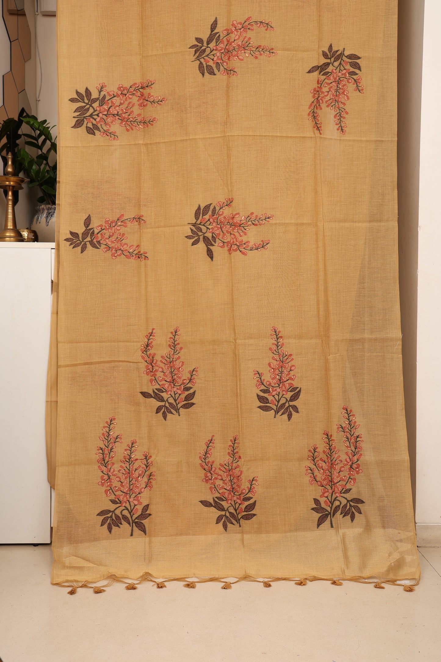 Mustard Maroon Muga Cotton Silk
