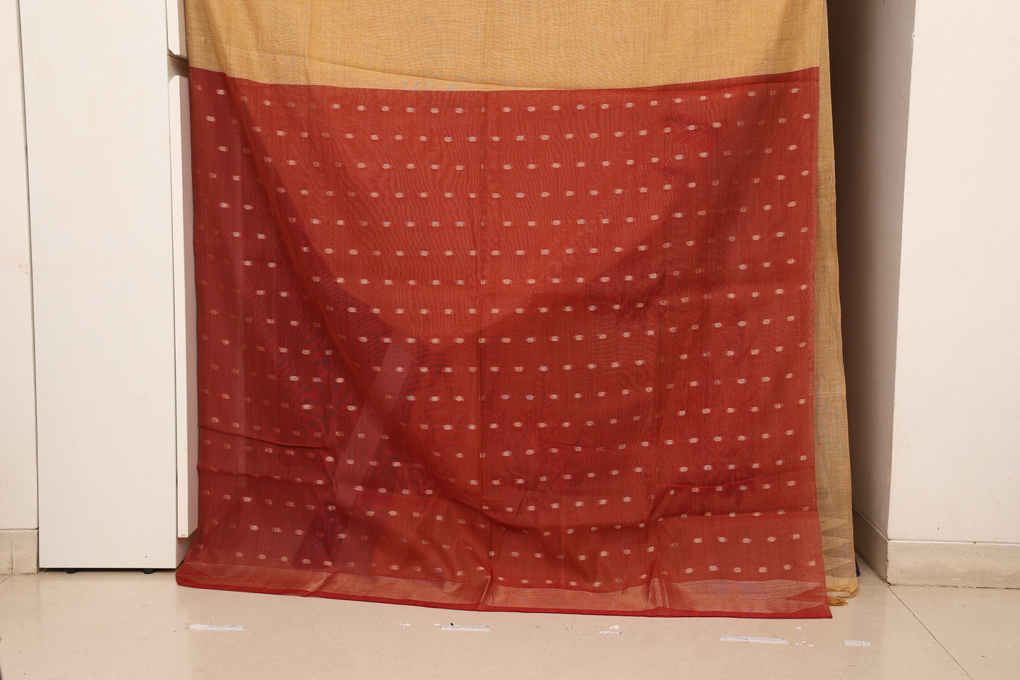 Mustard Maroon Muga Cotton Silk