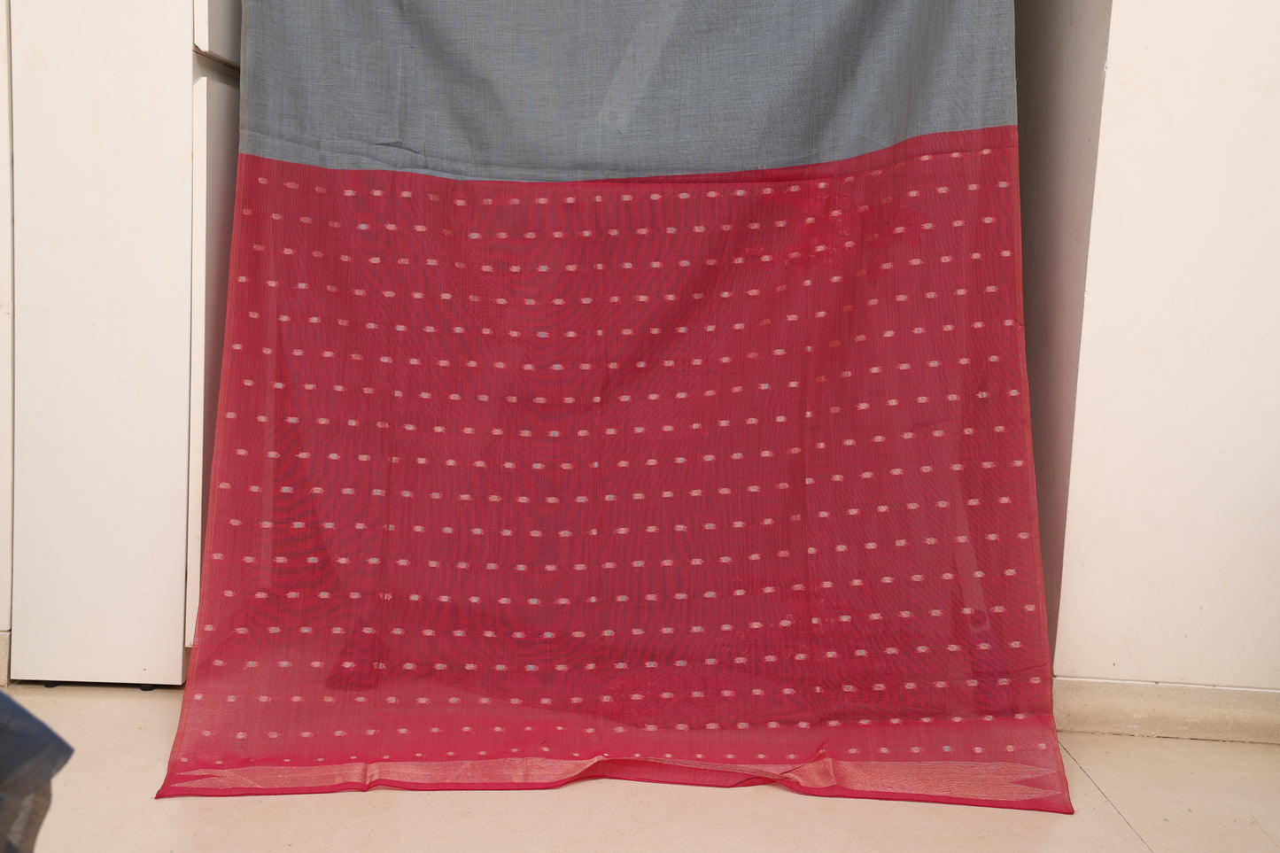 Grey Pink Muga Cotton Silk