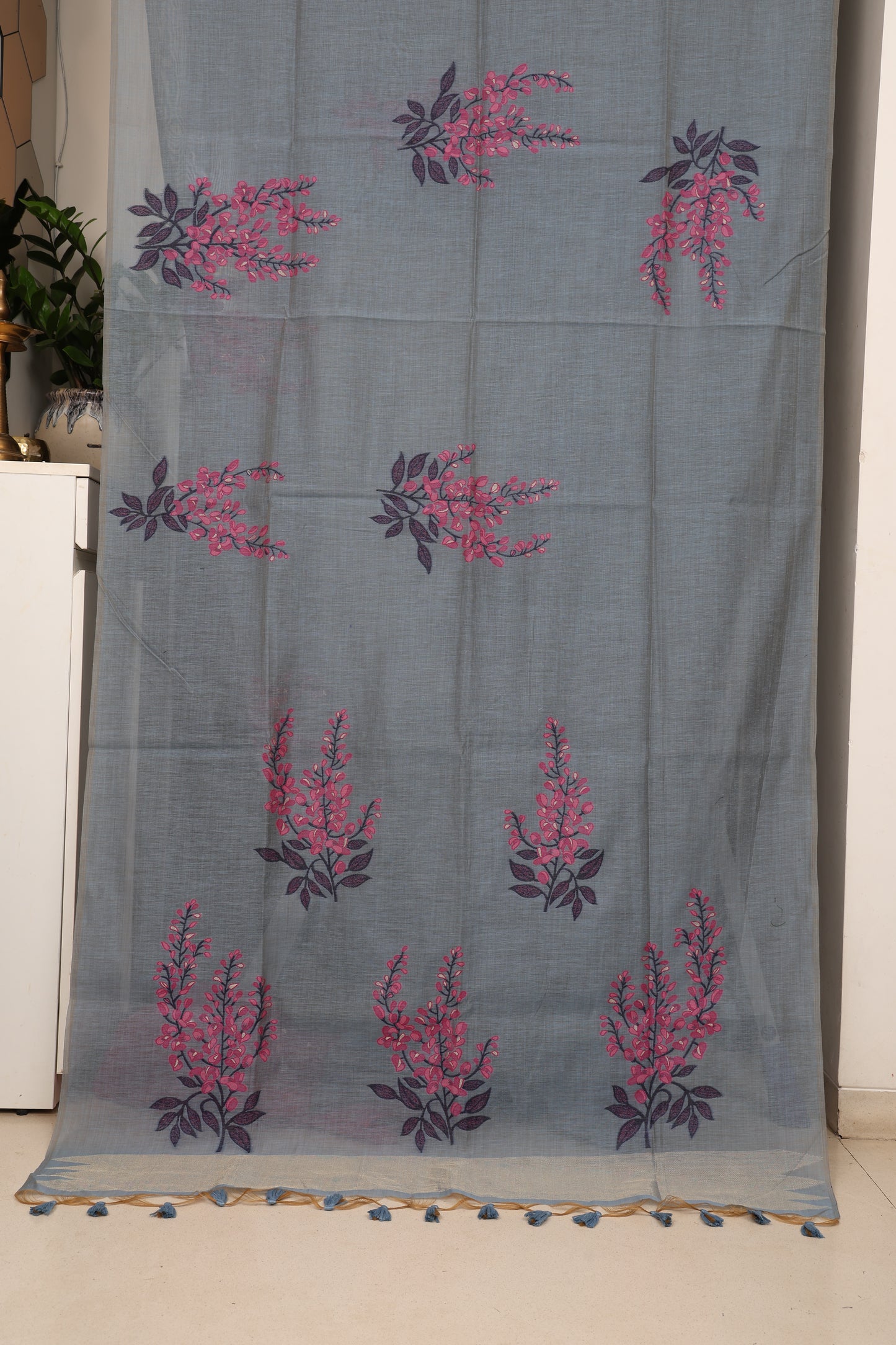Grey Pink Muga Cotton Silk