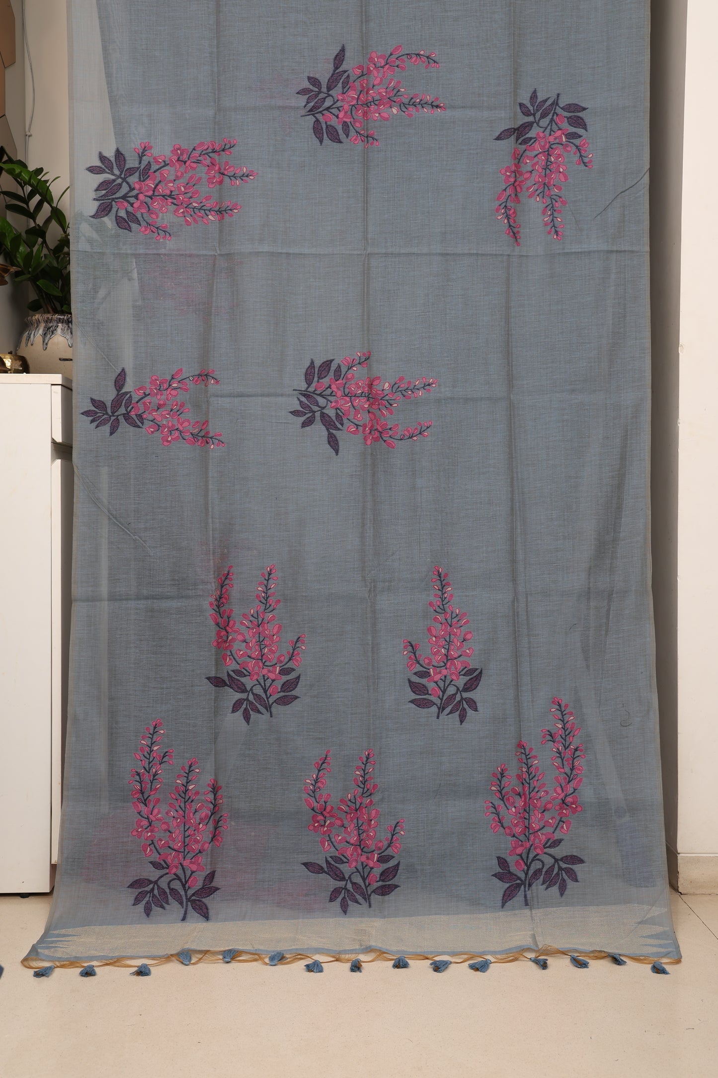 Grey Pink Muga Cotton Silk