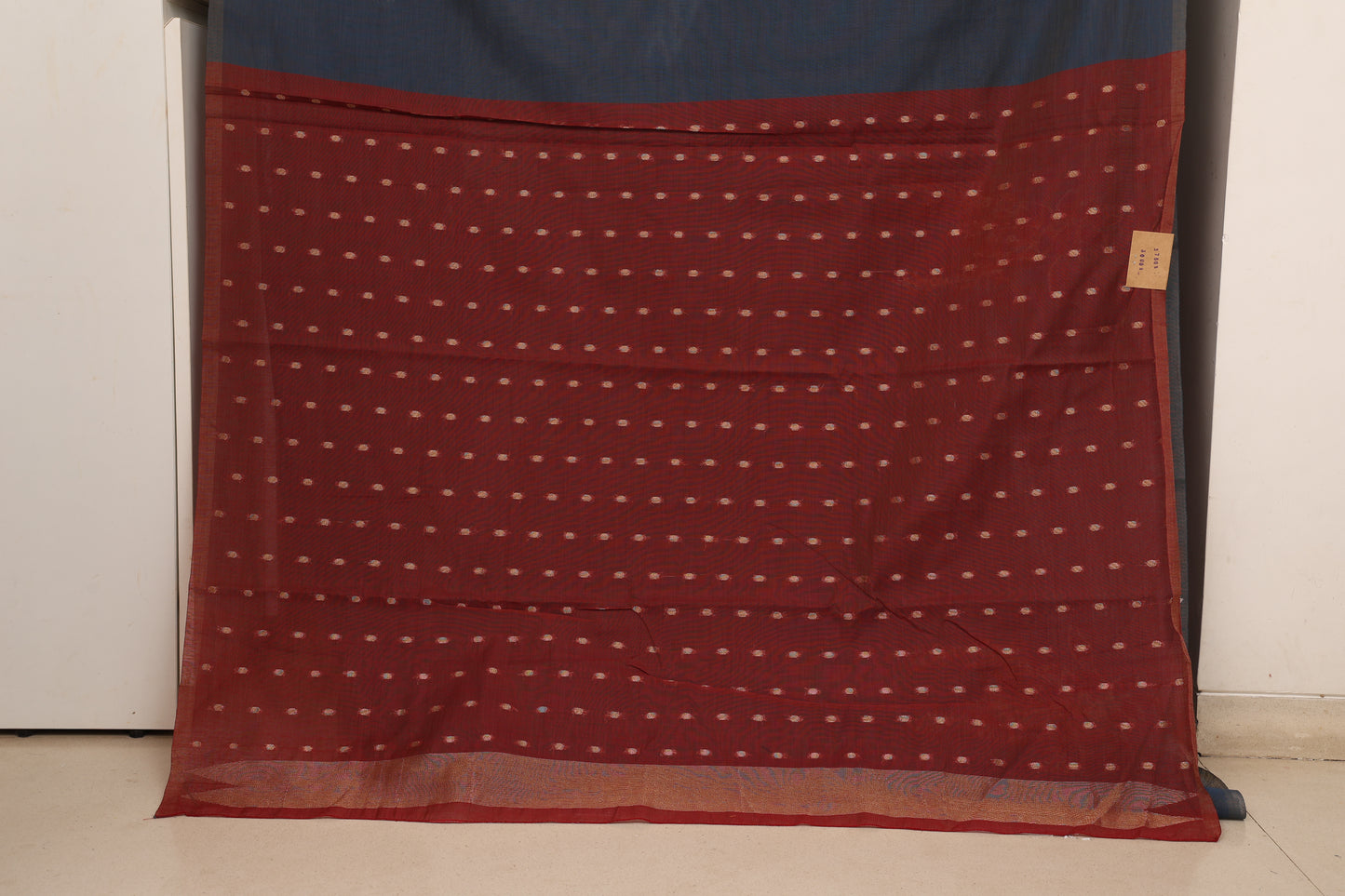 Navy Blue Maroon Muga Cotton Silk