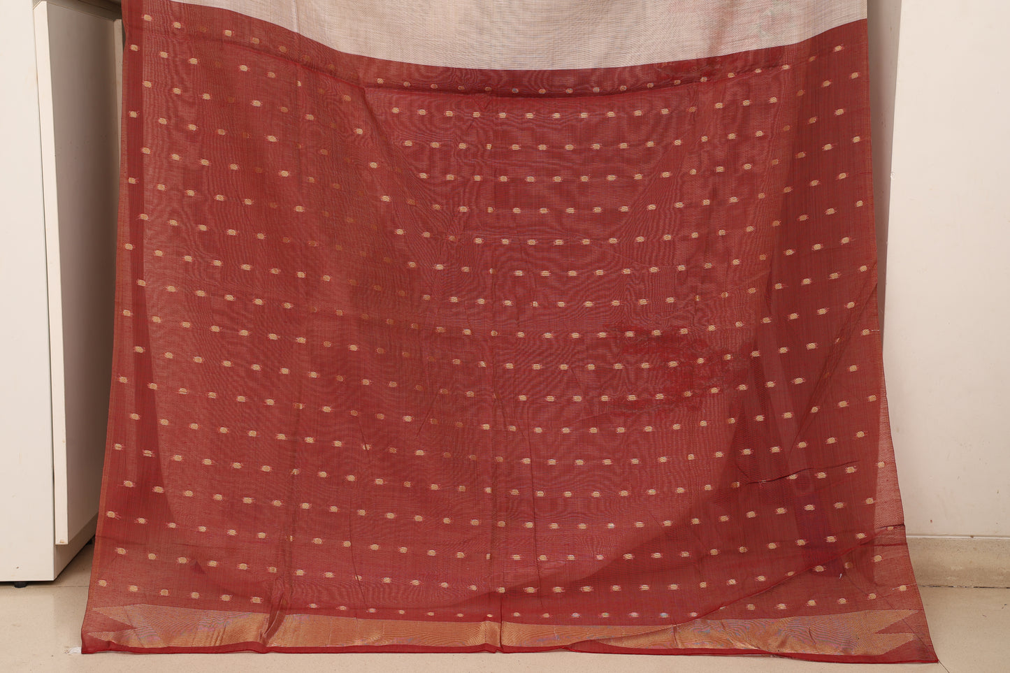 Ivory Maroon Muga Cotton Silk