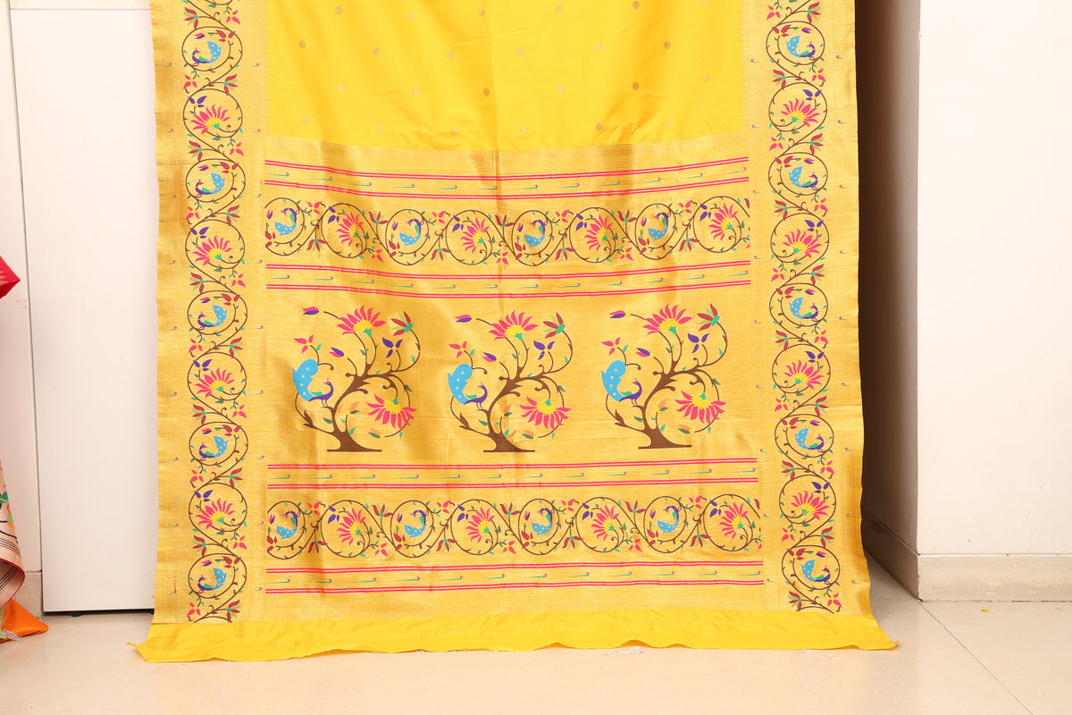 Sunshine Yellow Mayur Chakra Paithani