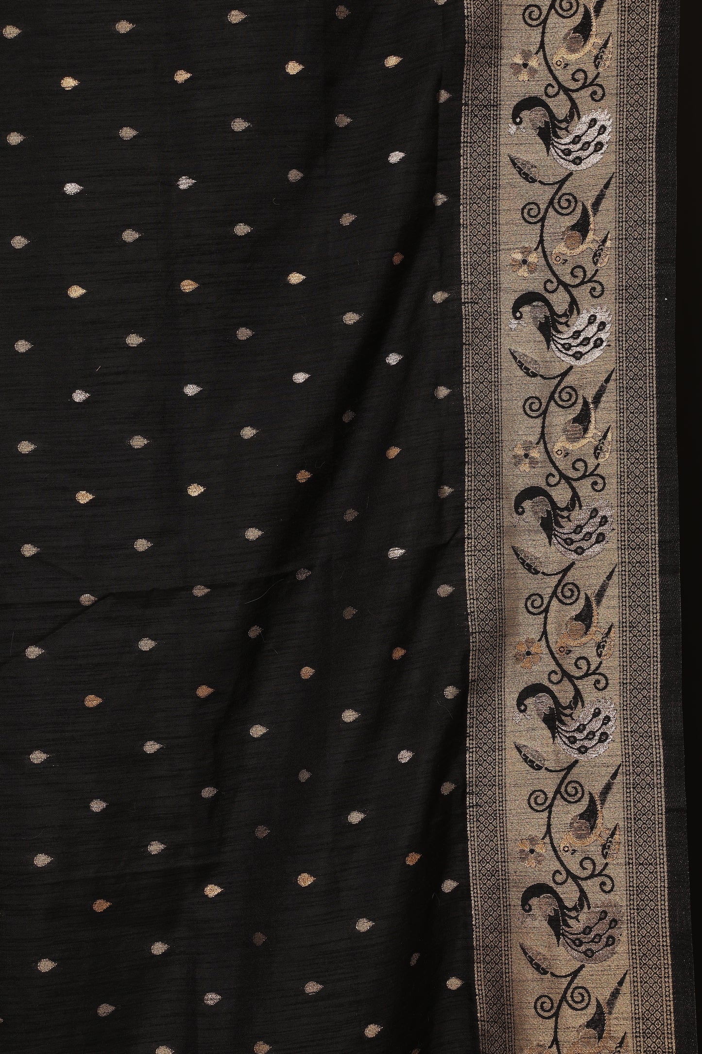 Jet Black Munga Silk Saree