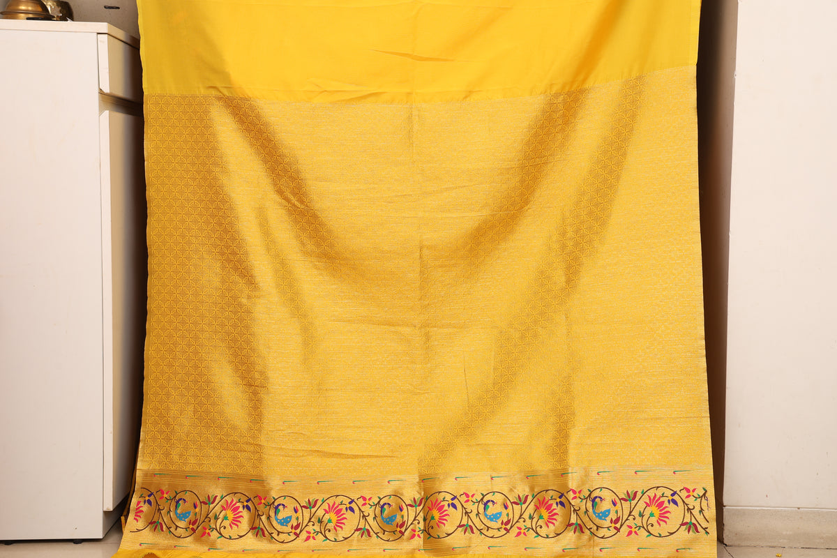 Sunshine Yellow Mayur Chakra Paithani