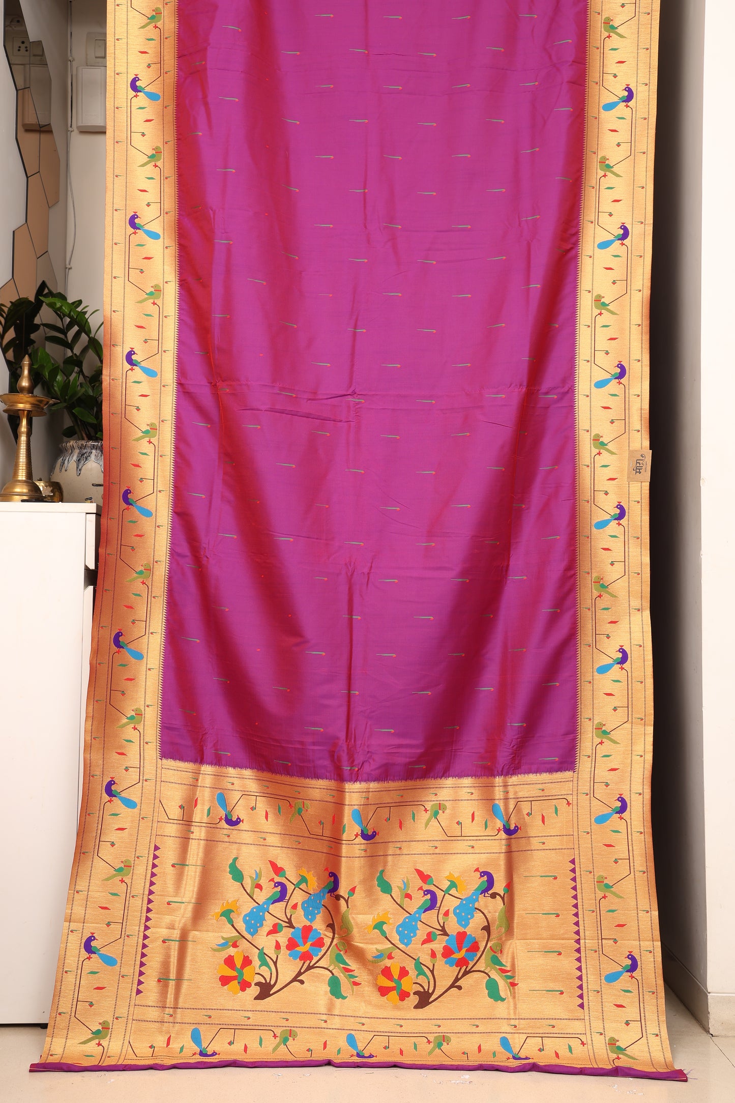 Magenta Purple Tota Maina Border Paithani