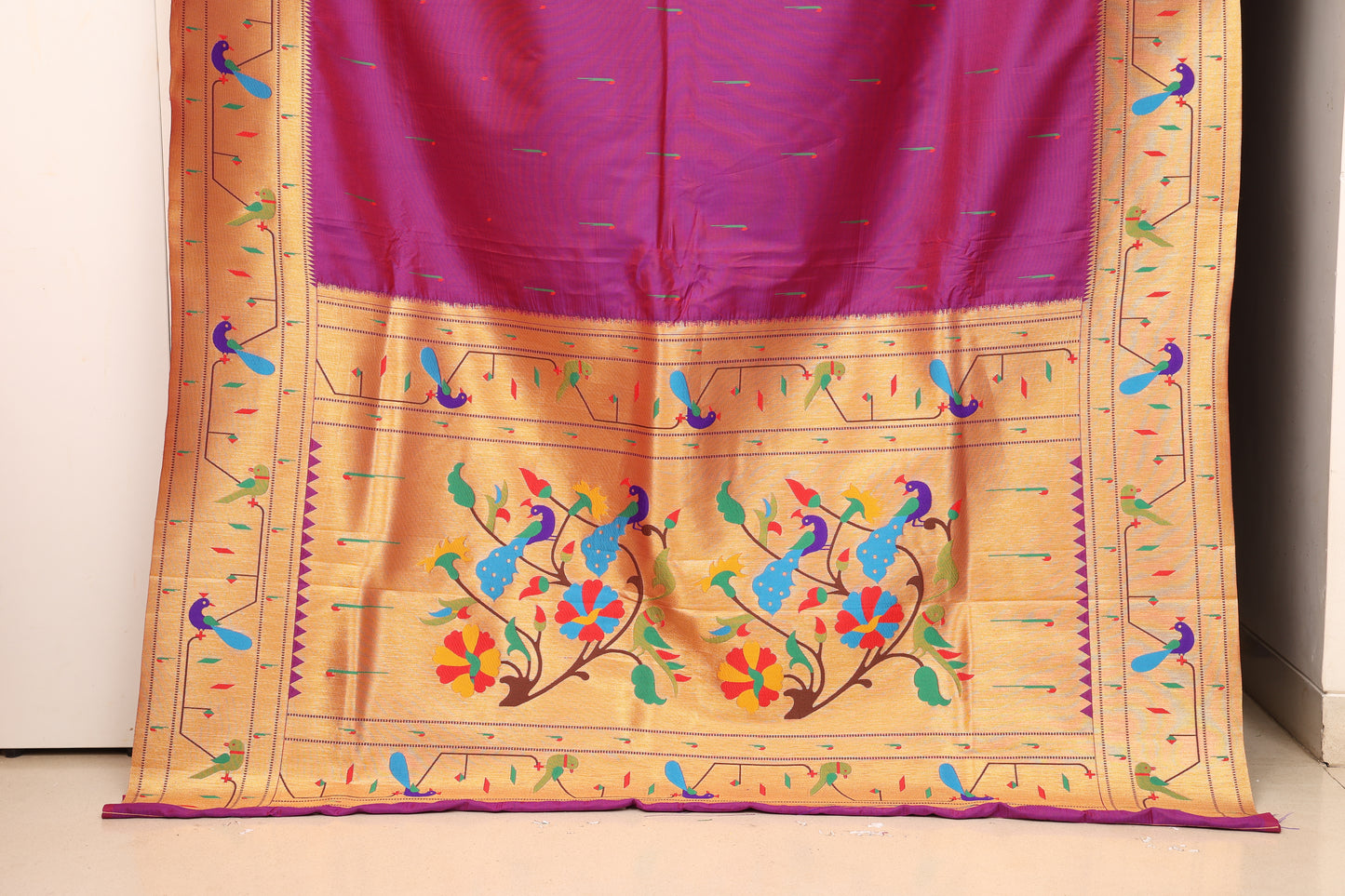 Magenta Purple Tota Maina Border Paithani