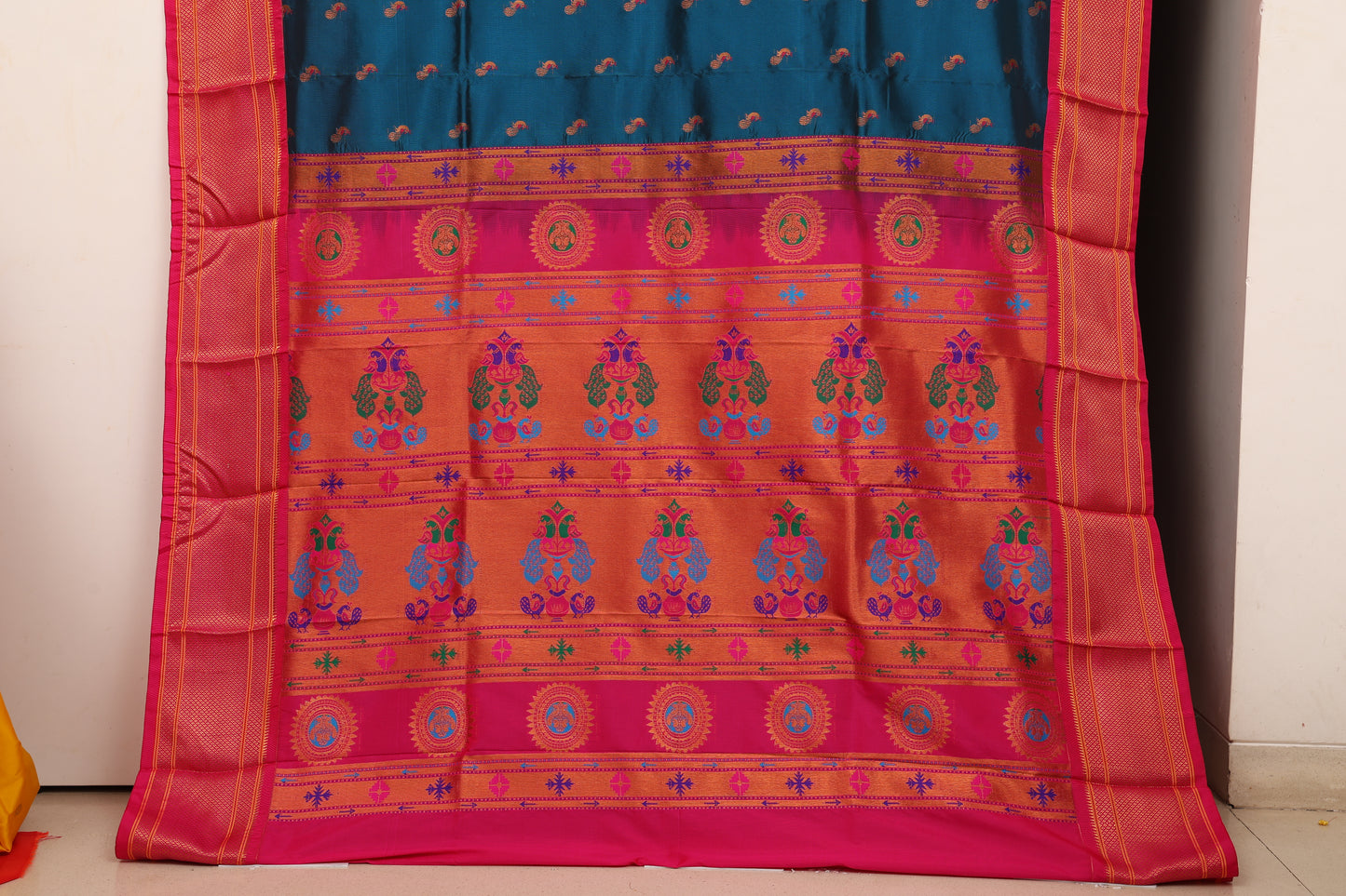 Deep Teal Kalanji Contrast Border Paithani