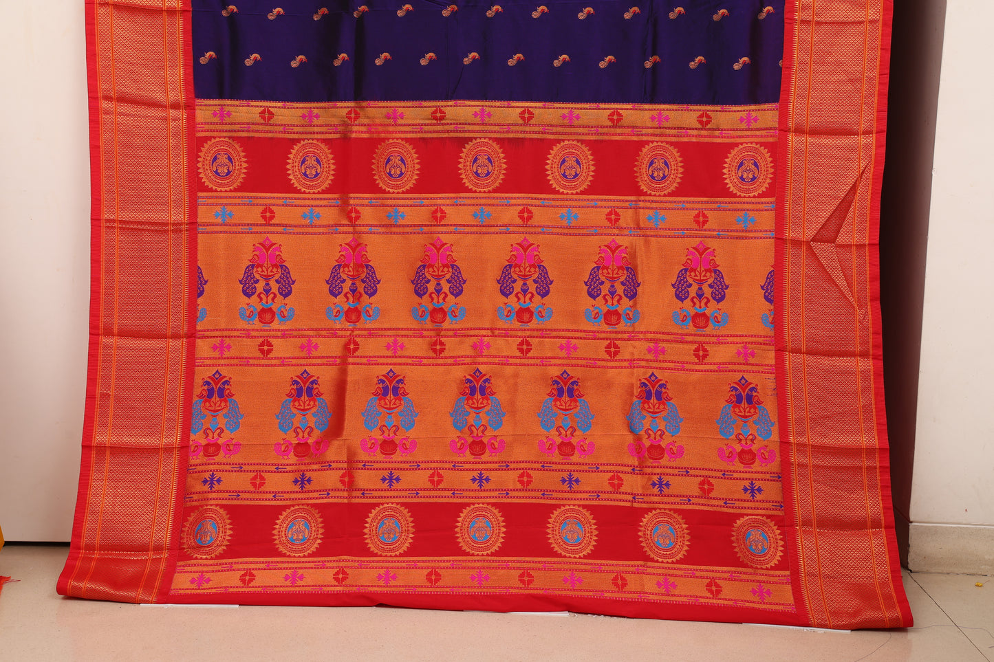 Royal Blue Kalanji Contrast Border Paithani