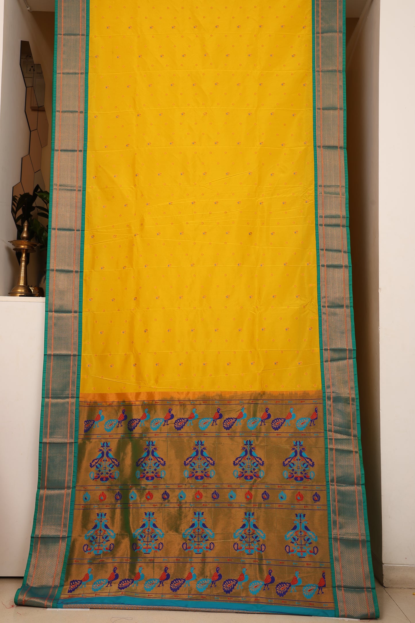 Sunshine Yellow Kalanji Contrast Border Paithani