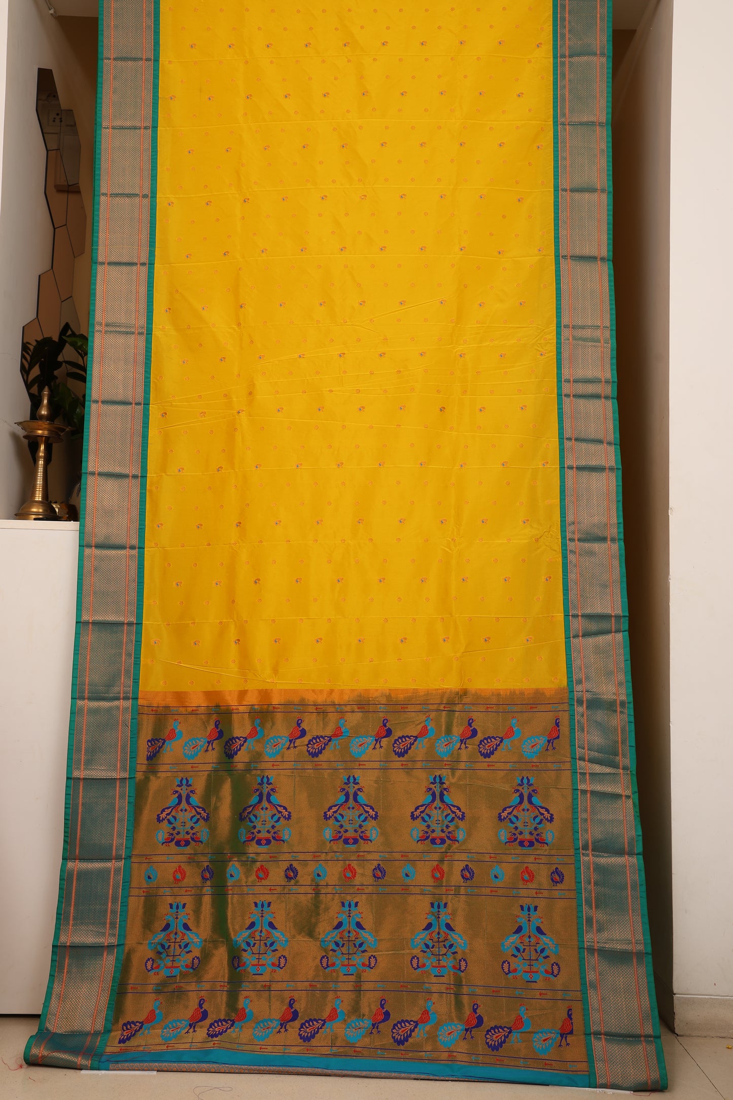 Sunshine Yellow Kalanji Contrast Border Paithani