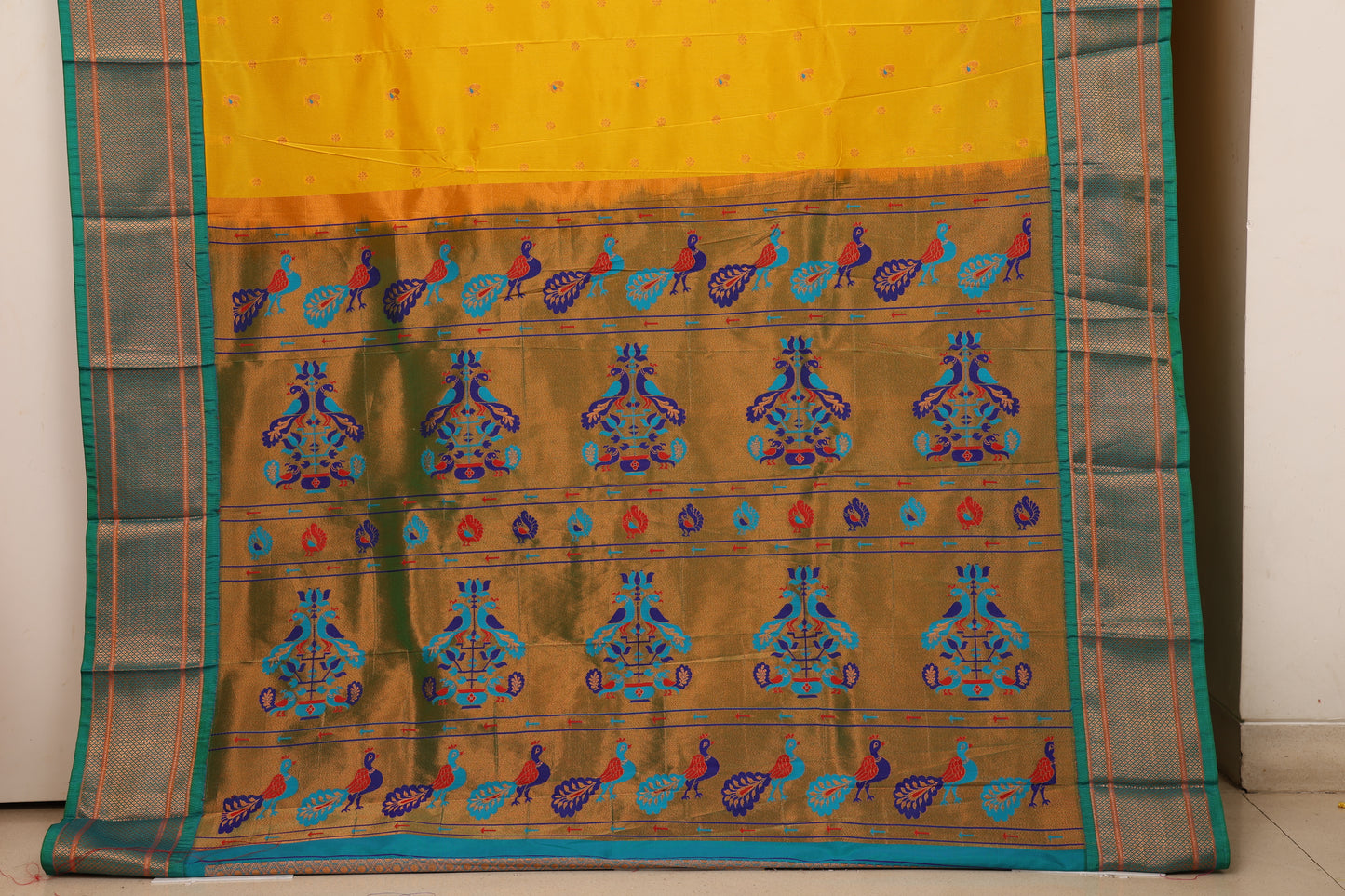 Sunshine Yellow Kalanji Contrast Border Paithani