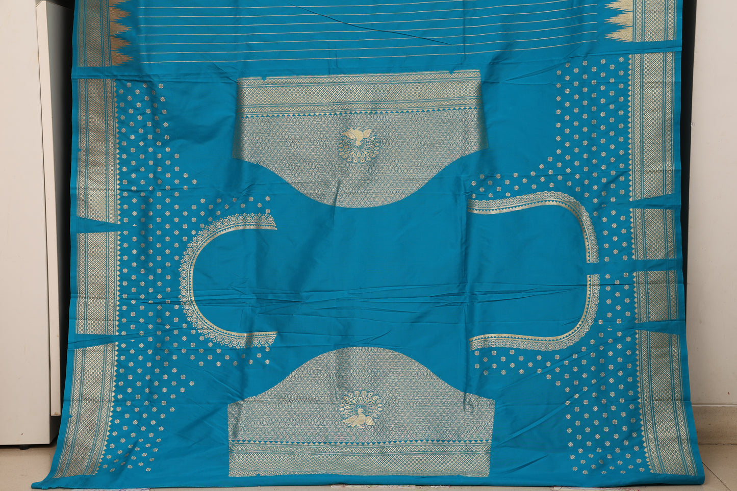 Teal Blue Temple Border Paithani