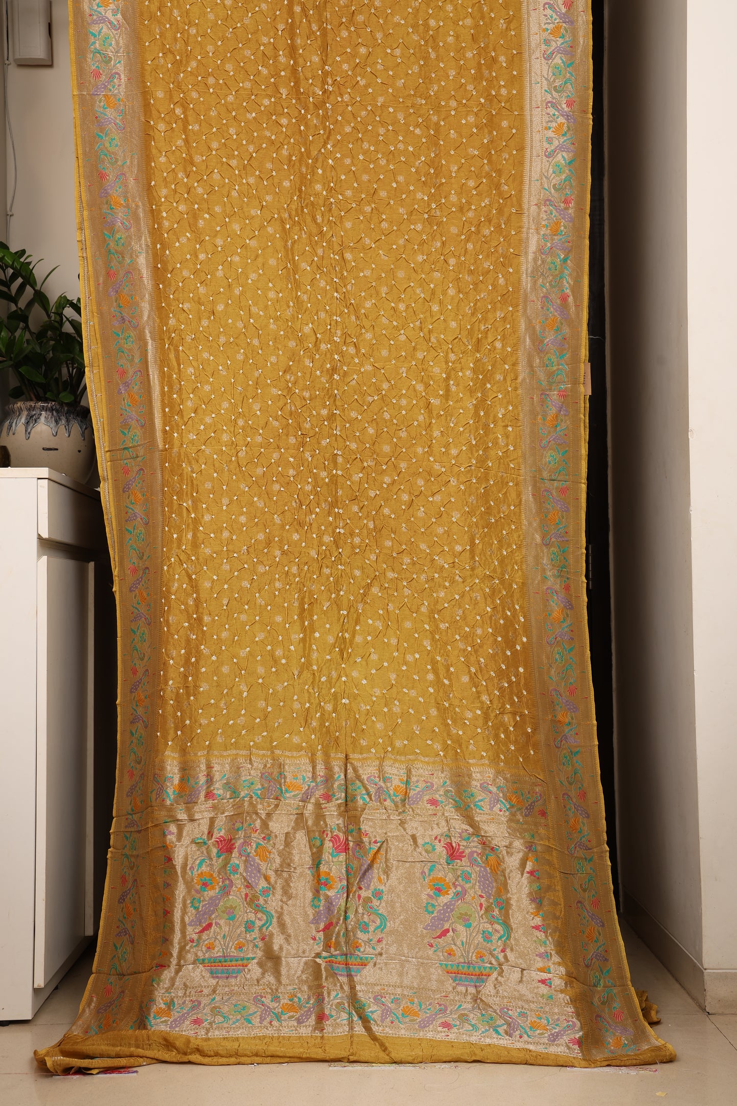 Antique Mustard Bandhej Paithani