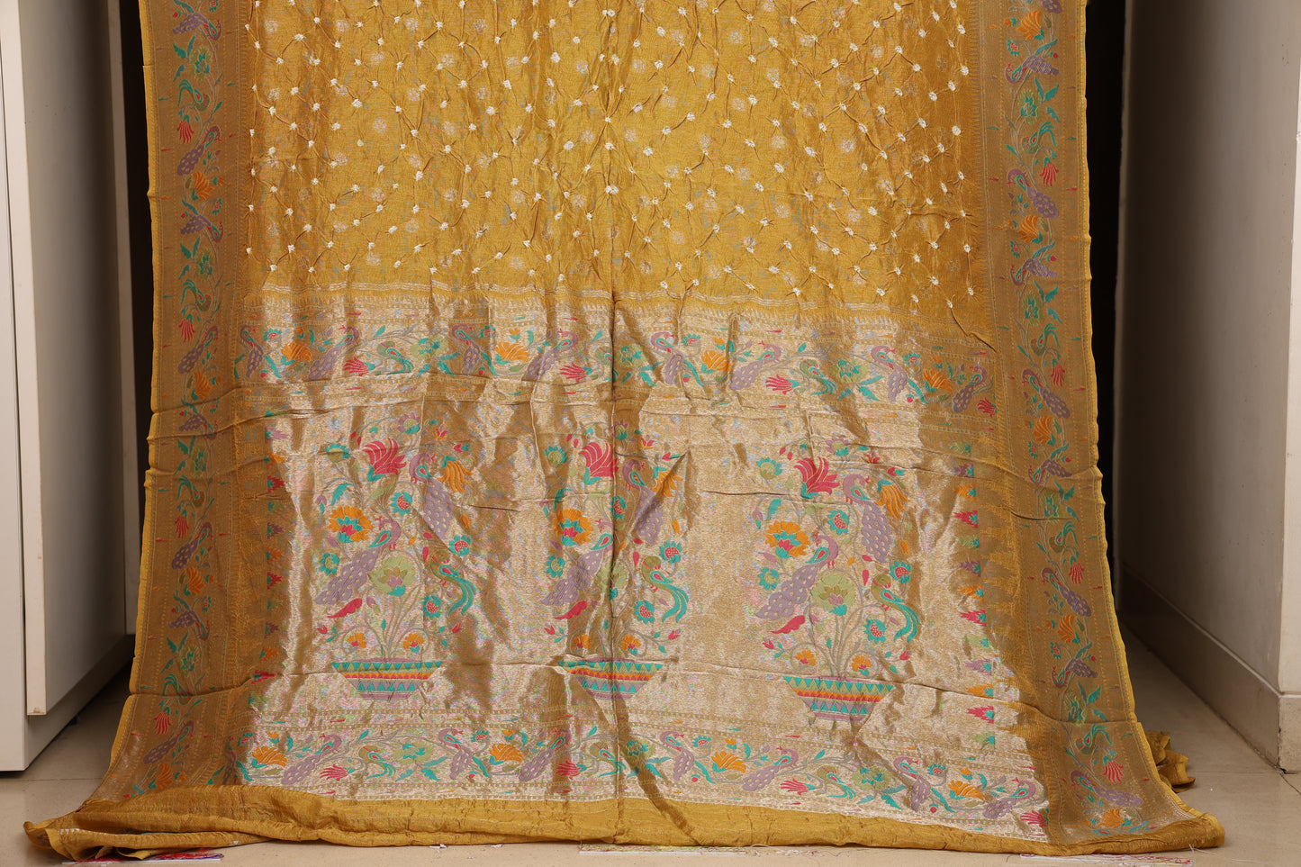 Antique Mustard Bandhej Paithani